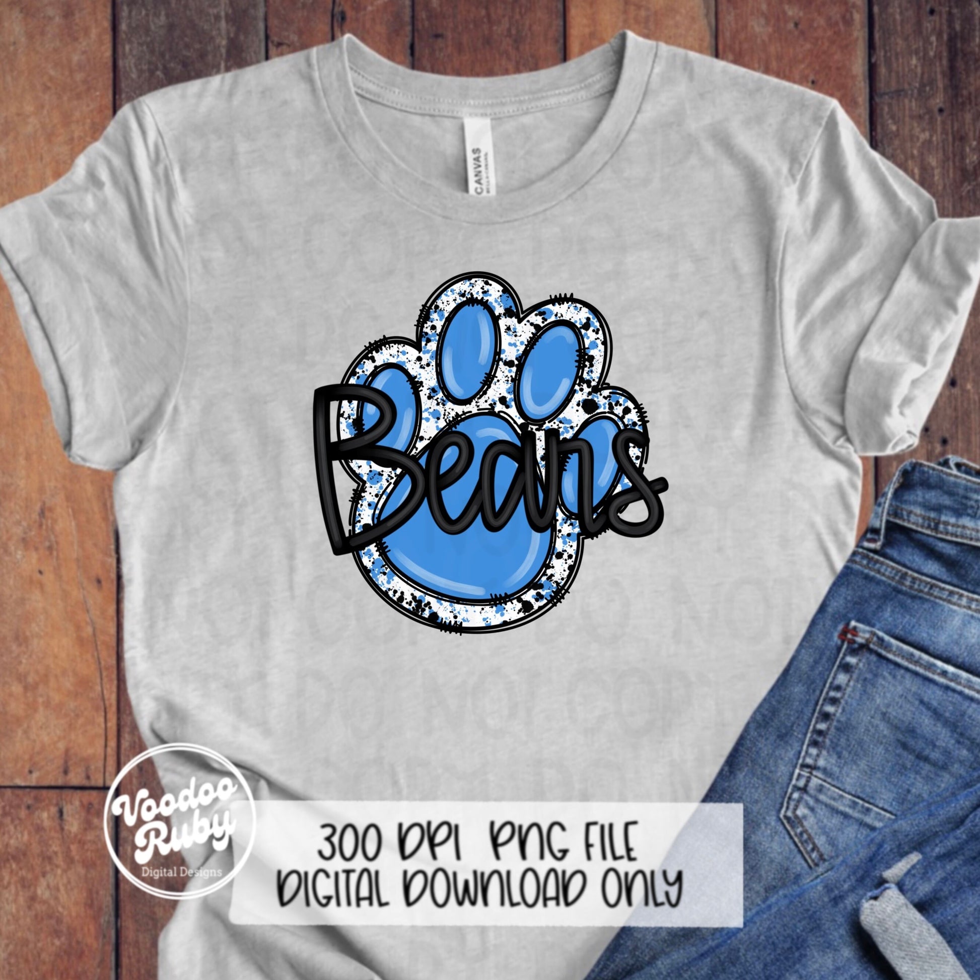 Bears PNG Design Hand Drawn Digital Download Football png Blue Paw Print Sublimation png Blue Bears Football DTF Printable Clip Art