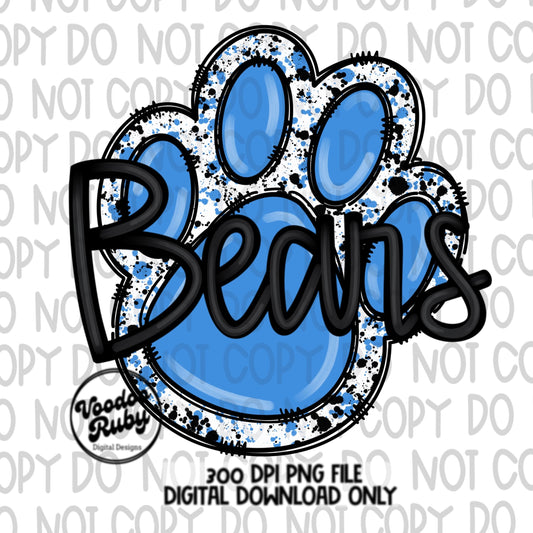 Bears PNG Design Sublimation Hand Drawn Digital Download Football png Blue Paw png Blue Bears Football DTF Printable Clip Art Mascot png