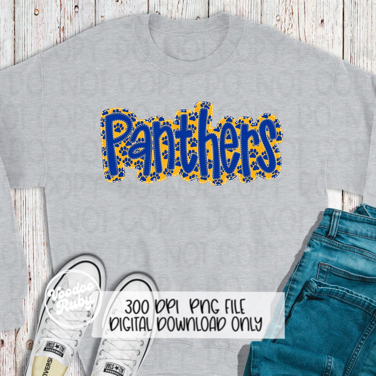 Panthers PNG Design Embroidery Faux Applique Hand Drawn Digital Download Sublimation Panthers DTF Printable Mascot Football