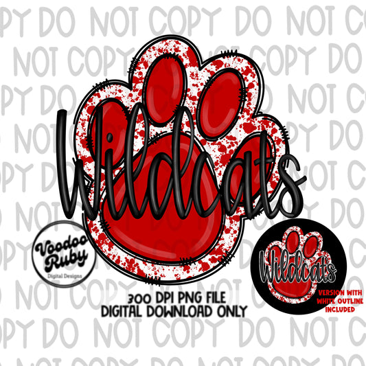 Wildcats PNG Design Hand Drawn Digital Download Football PNG Sublimation Red Wildcats png Mascot DTF Printable Clip Art Cheer png