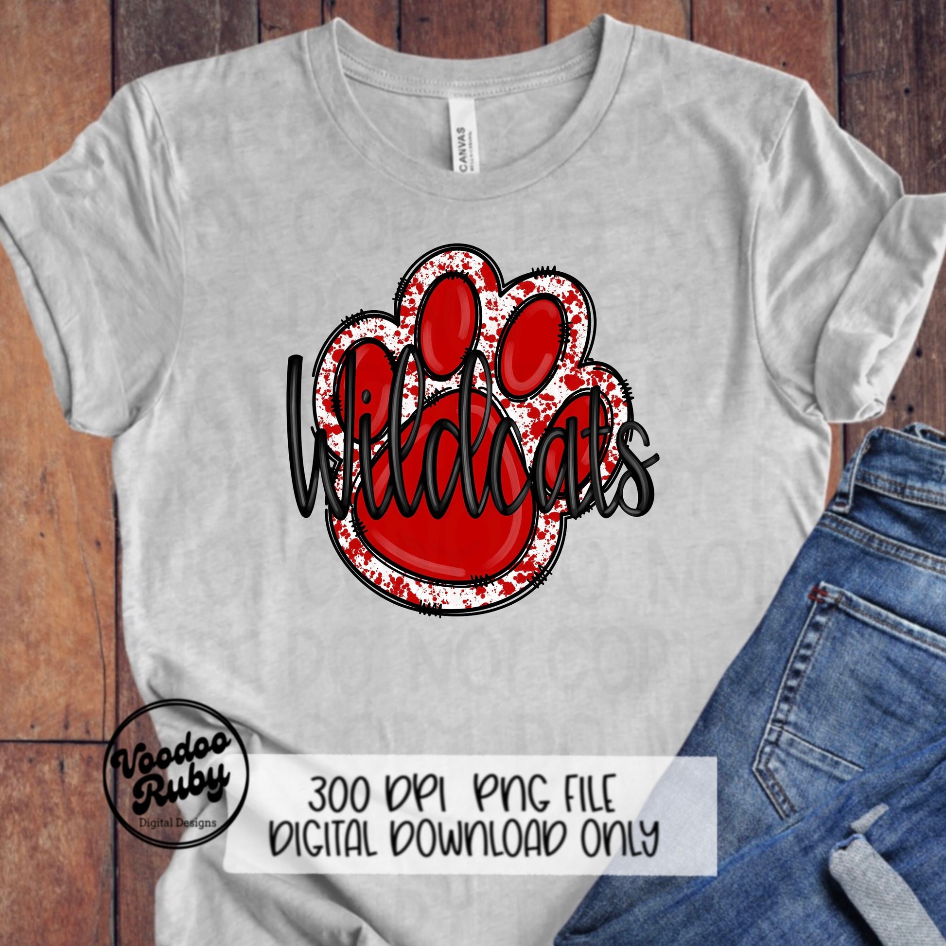 Wildcats PNG Design Hand Drawn Digital Download Football PNG Sublimation Red Wildcats png Mascot DTF Printable Clip Art Cheer png