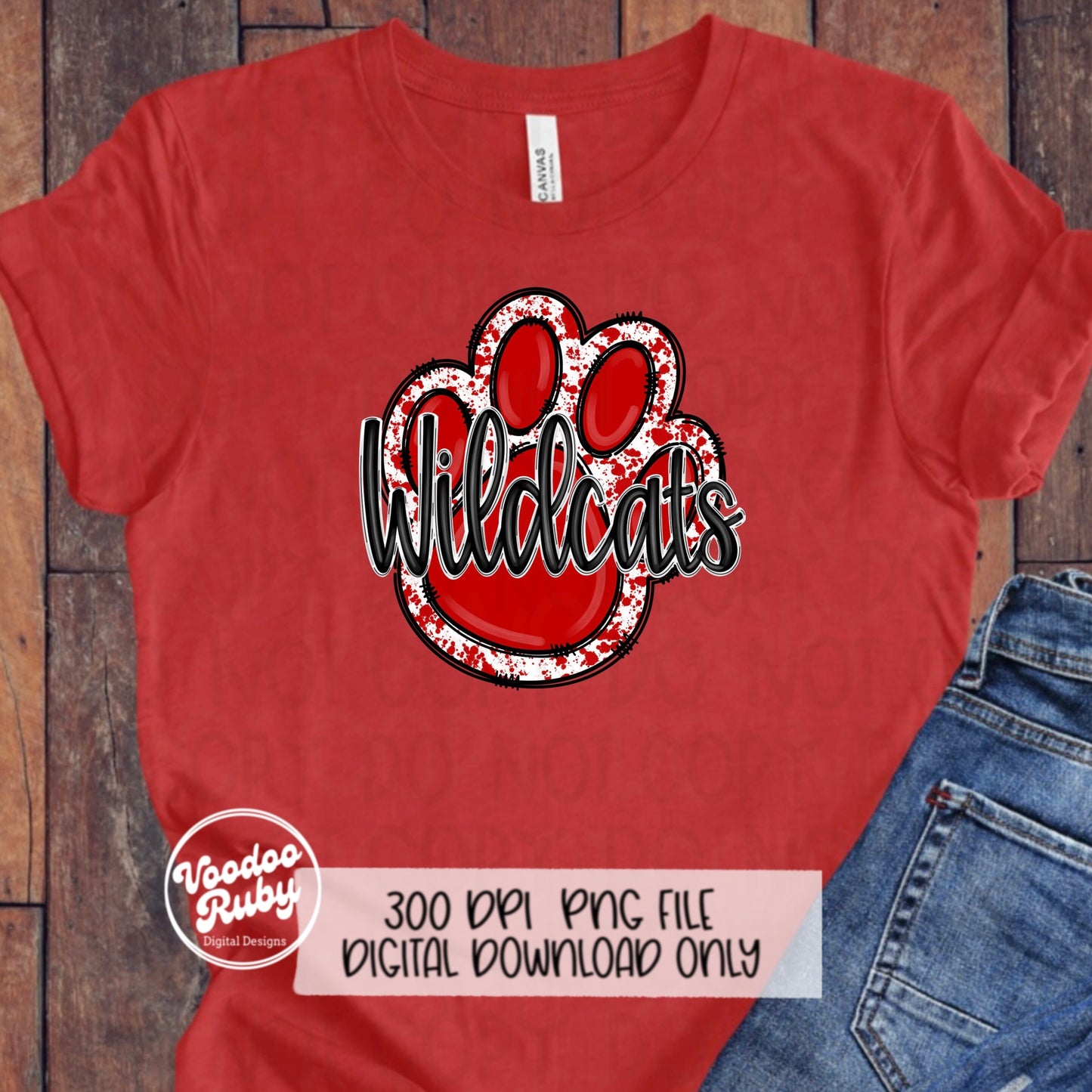 Wildcats PNG Design Hand Drawn Digital Download Football PNG Sublimation Red Wildcats png Mascot DTF Printable Clip Art Cheer png