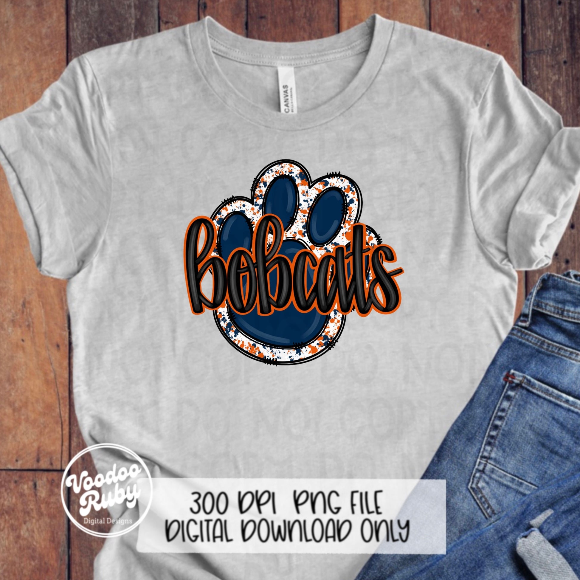 Bobcats PNG Design Blue Orange Bobcats Hand Drawn Digital Download Sublimation Football PNG Bobcats Paw Print Bobcats DTF Printable Clip Art