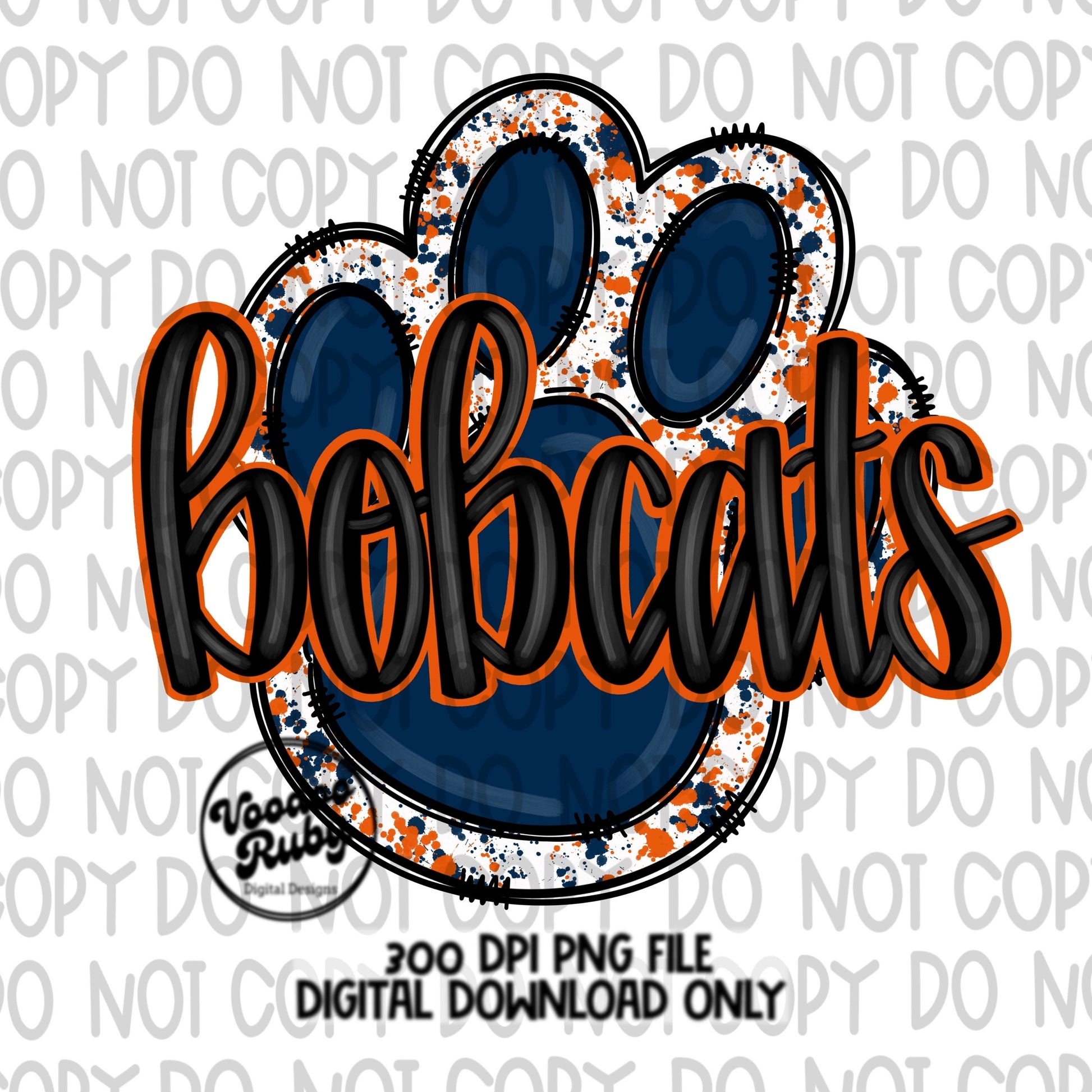 Bobcats PNG Design Blue Orange Bobcats Hand Drawn Digital Download Sublimation Football PNG Bobcats Paw Print Bobcats DTF Printable Clip Art