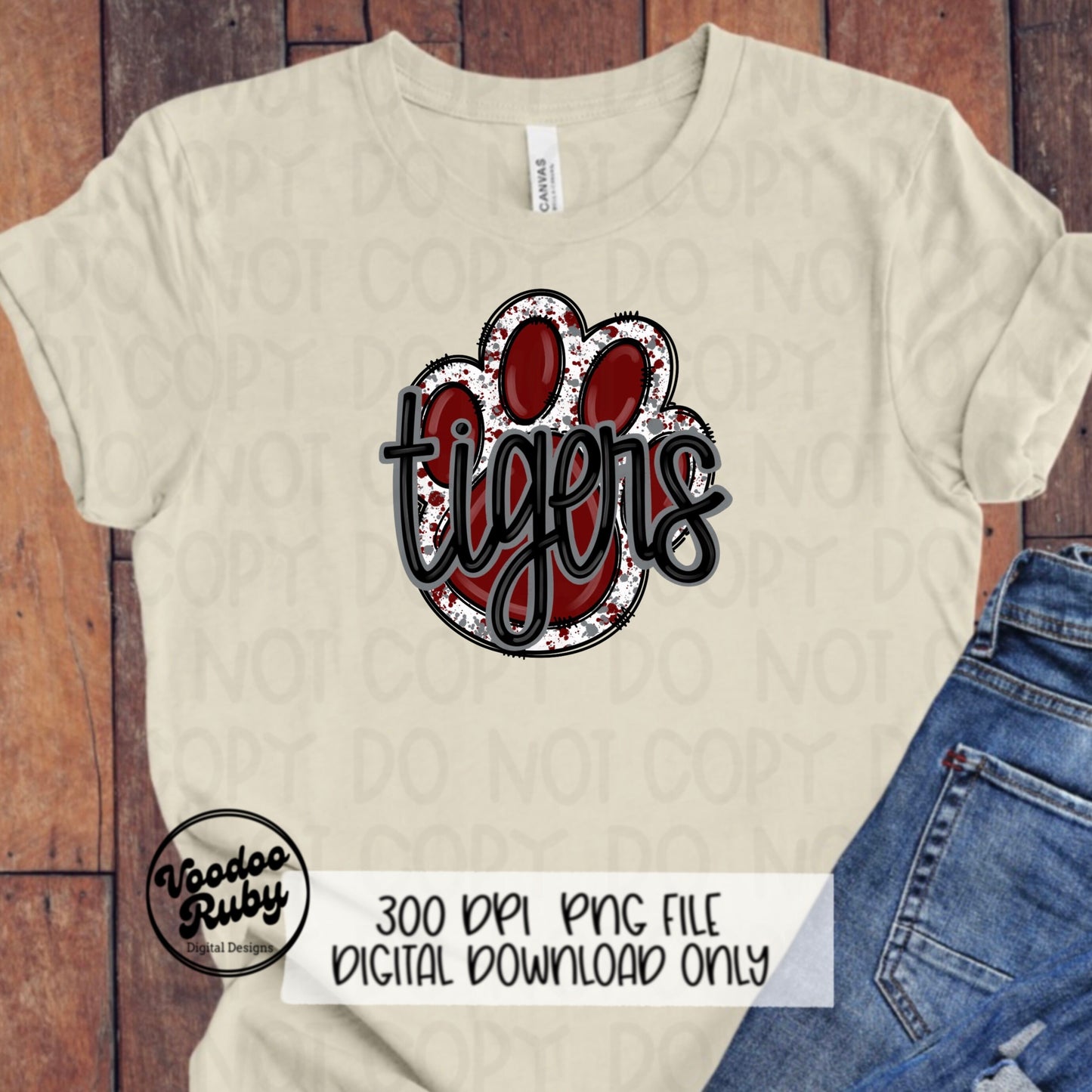 Tigers PNG Design Maroon Hand Drawn Digital Download Football PNG Paw Print Sublimation Design Tigers Football DTF Printable