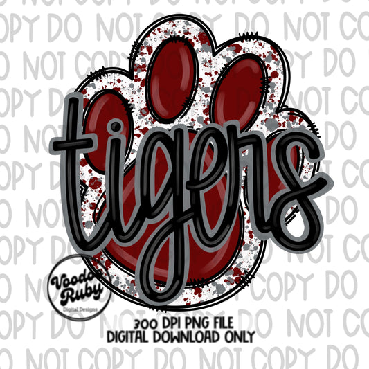 Tigers PNG Design Maroon Hand Drawn Digital Download Football PNG Paw Print Sublimation Design Tigers Football DTF Printable