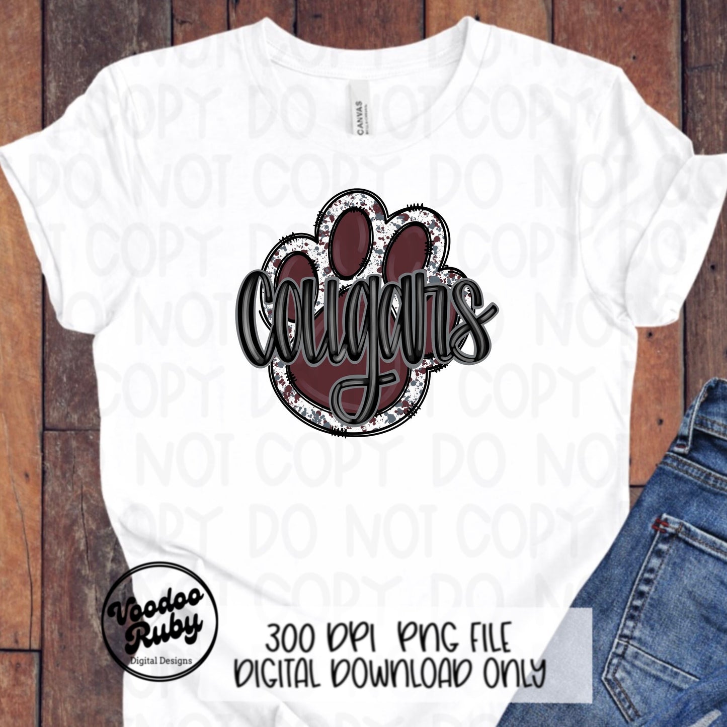 Cougars PNG Design Maroon Hand Drawn Digital Download Football PNG Paw Print Sublimation Design Cougars Football DTF Printable