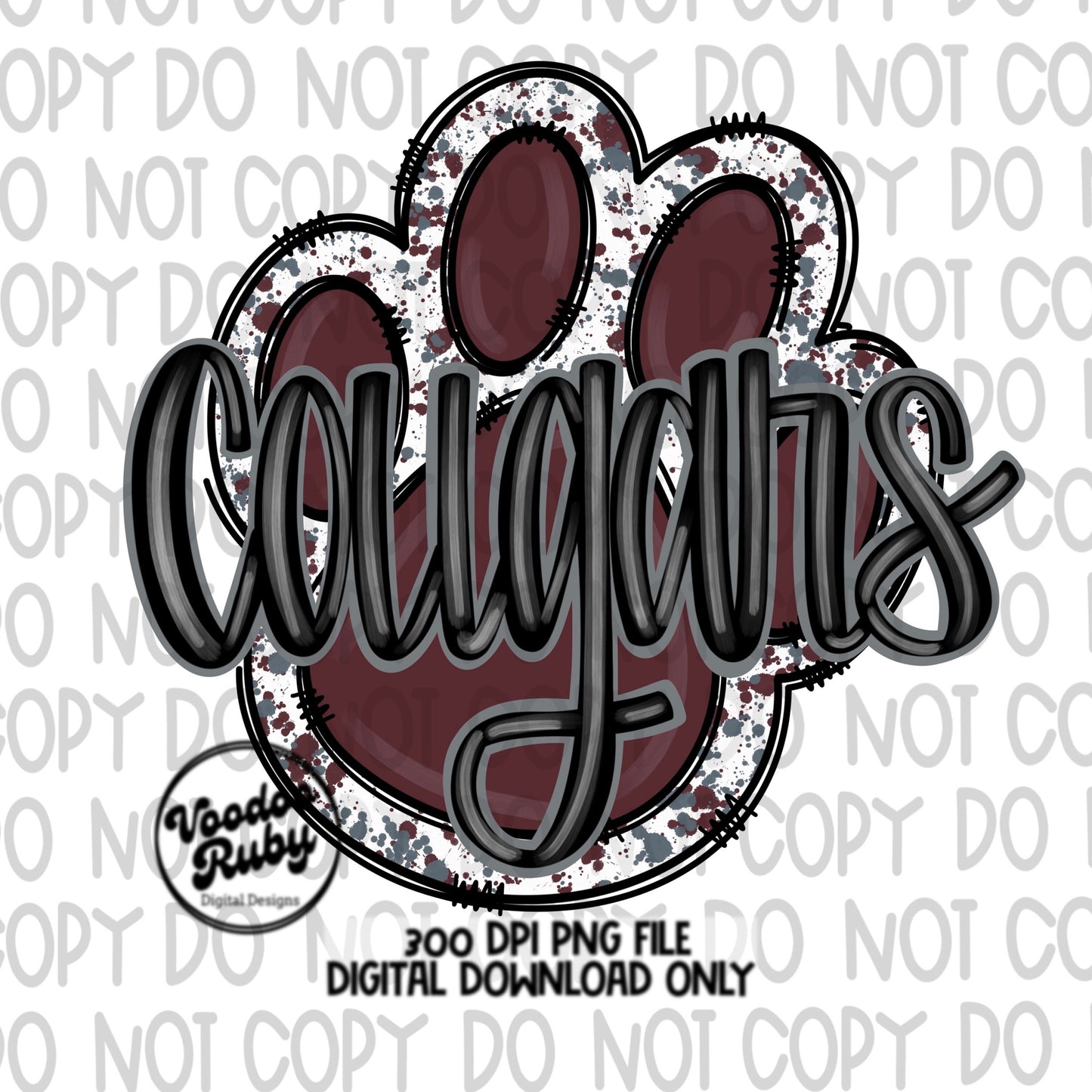 Cougars PNG Design Maroon Hand Drawn Digital Download Football PNG Paw Print Sublimation Design Cougars Football DTF Printable