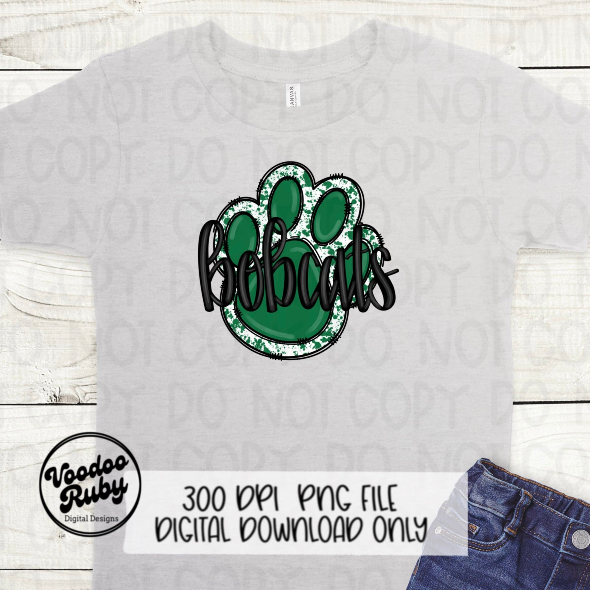 Bobcats PNG Design Green Hand Drawn Digital Download Football PNG Paw Print Sublimation Design Bobcats Football DTF Printable