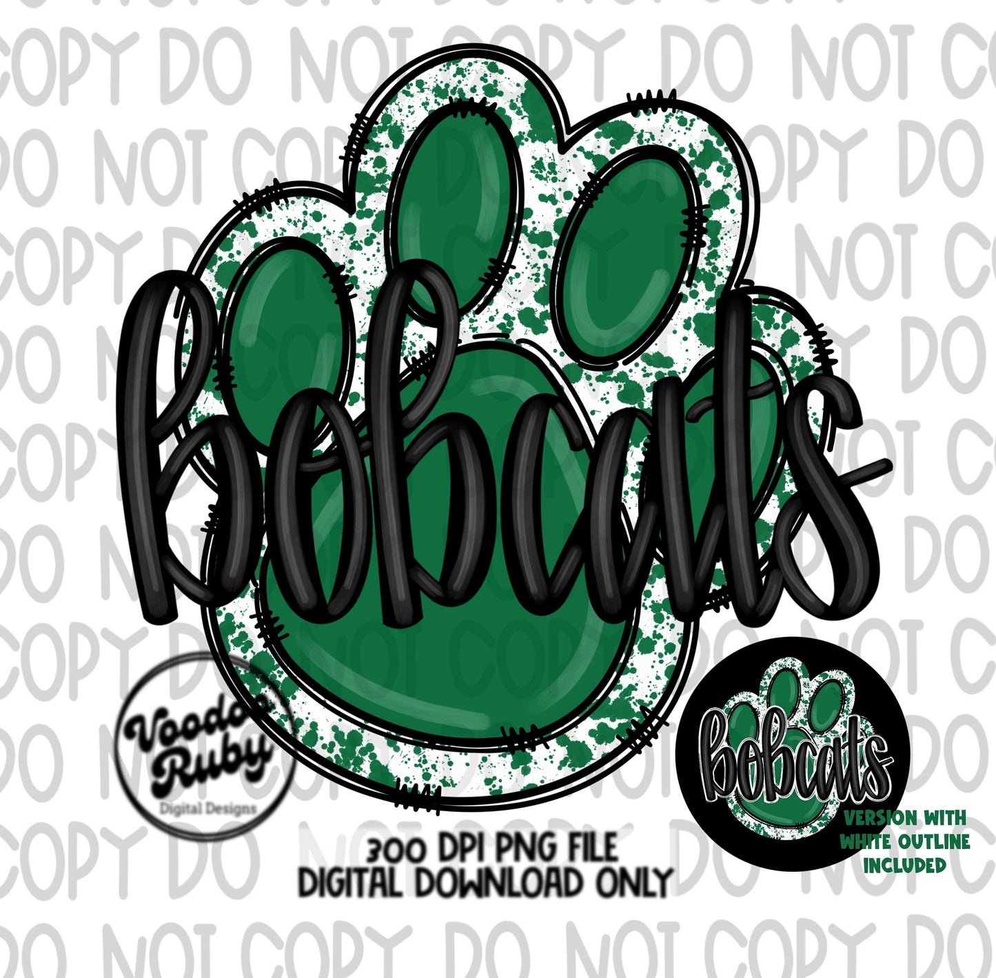 Bobcats PNG Design Green Hand Drawn Digital Download Football PNG Paw Print Sublimation Design Bobcats Football DTF Printable