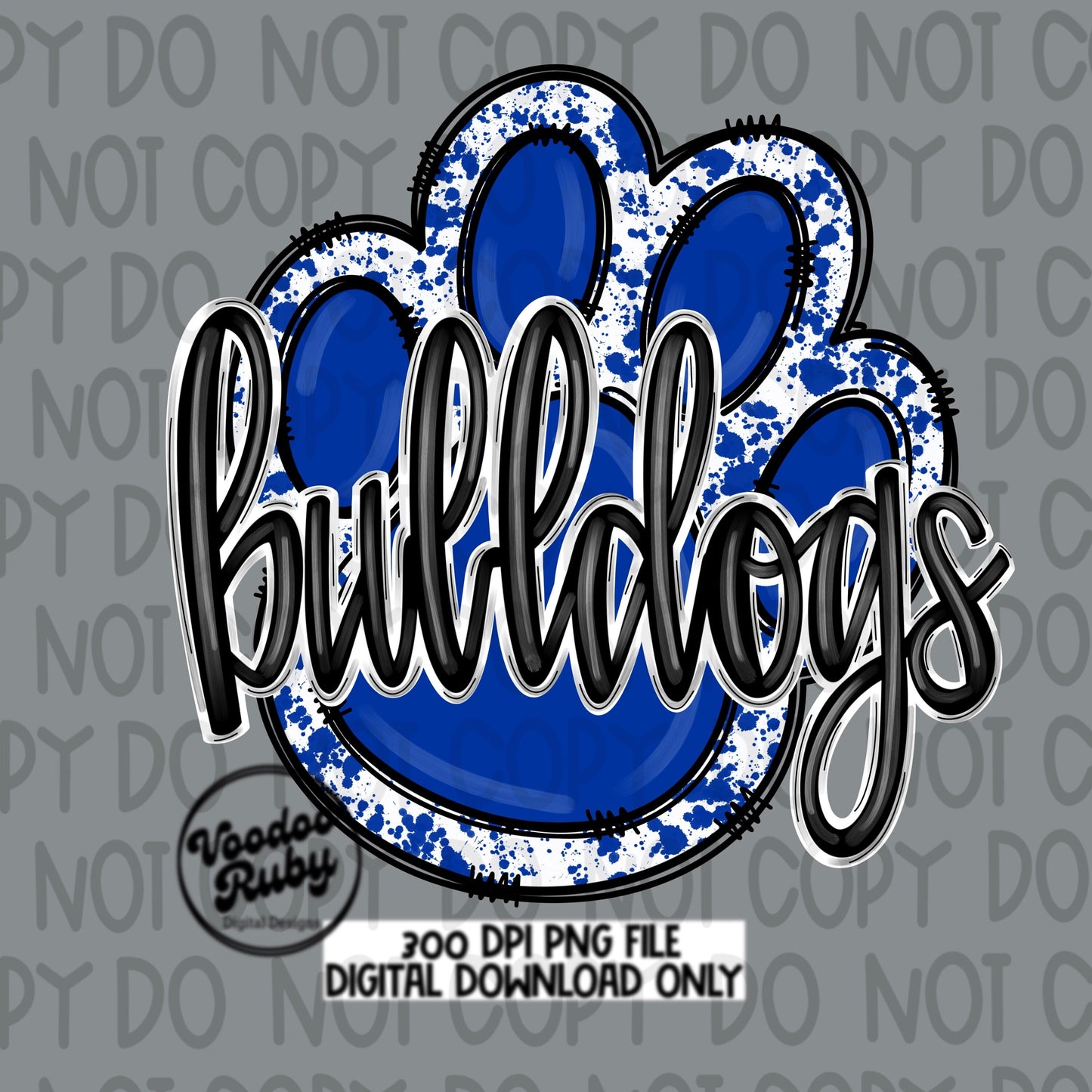 Bulldogs PNG Design Sublimation Hand Drawn Digital Download Football png Blue Bulldogs Paw Mascot DTF Printable Clip Art Cheer png
