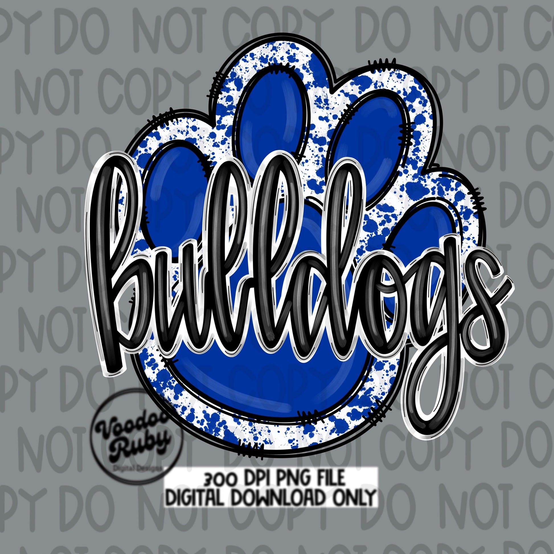 Bulldogs PNG Design Sublimation Hand Drawn Digital Download Football png Blue Bulldogs Paw Mascot DTF Printable Clip Art Cheer png