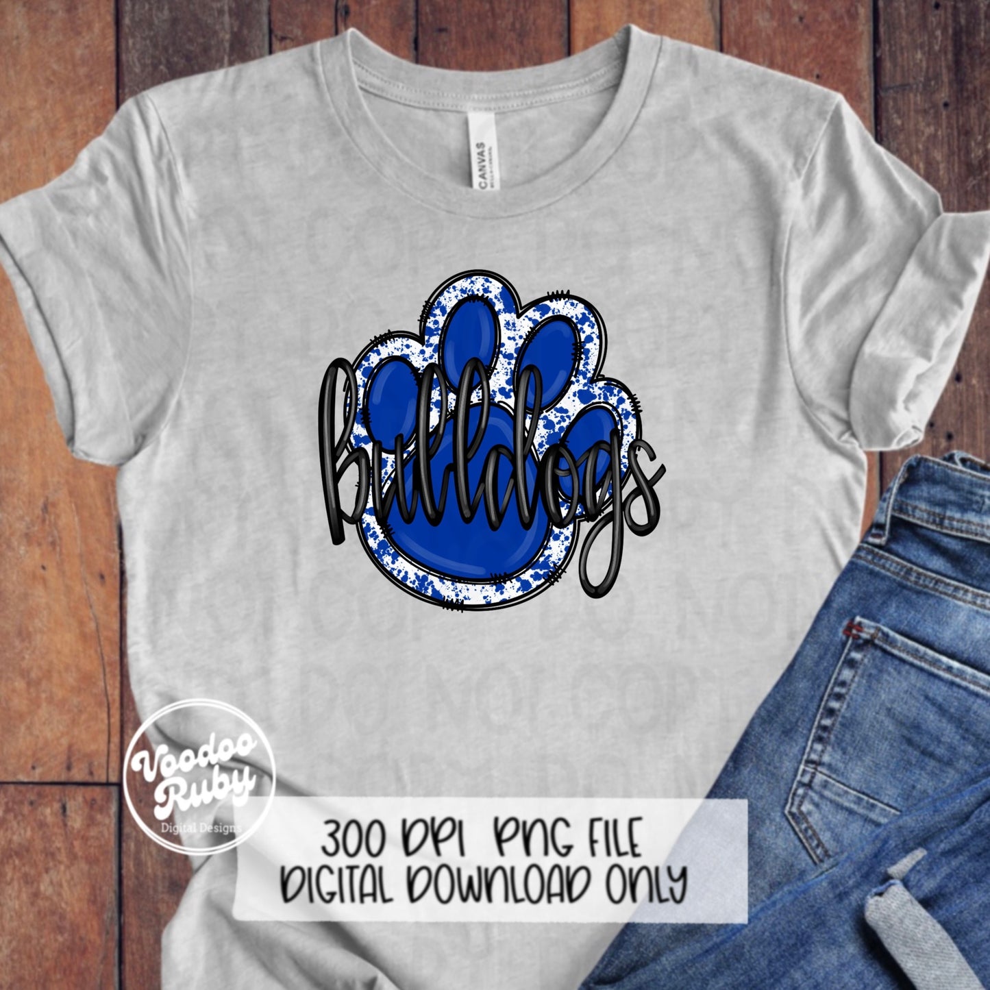 Bulldogs PNG Design Sublimation Hand Drawn Digital Download Football png Blue Bulldogs Paw Mascot DTF Printable Clip Art Cheer png
