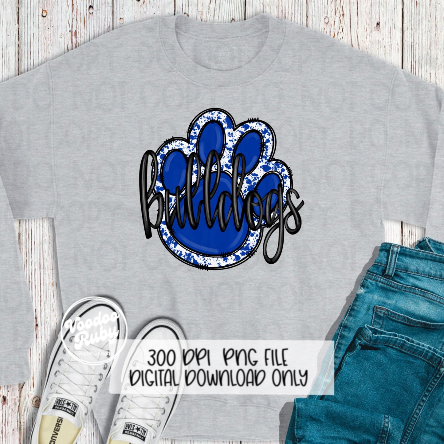 Bulldogs PNG Design Sublimation Hand Drawn Digital Download Football png Blue Bulldogs Paw Mascot DTF Printable Clip Art Cheer png