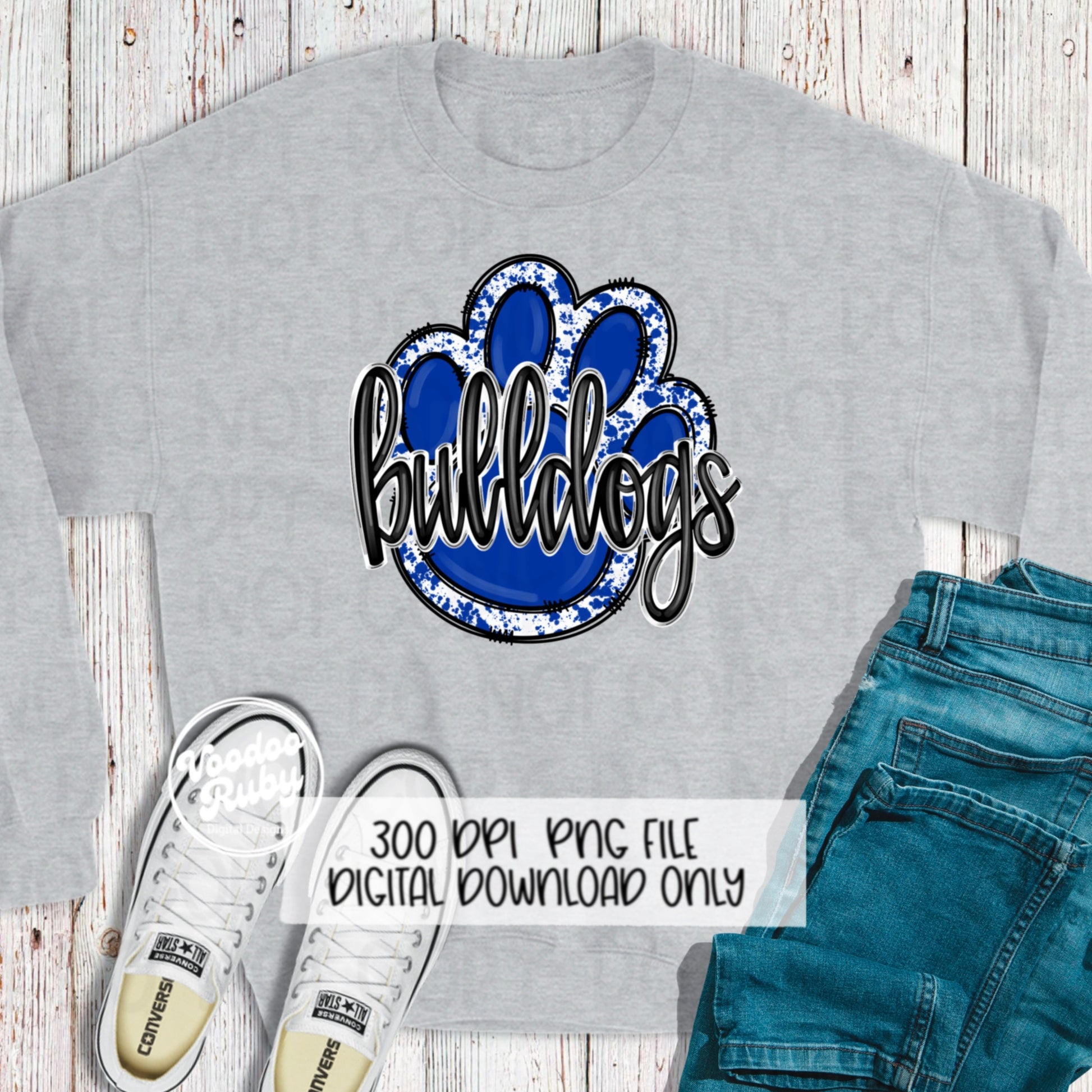 Bulldogs PNG Design Sublimation Hand Drawn Digital Download Football png Blue Bulldogs Paw Mascot DTF Printable Clip Art Cheer png