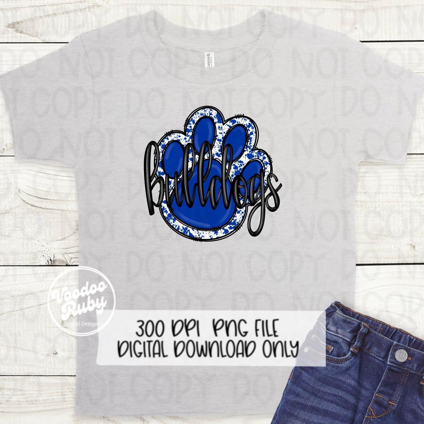 Bulldogs PNG Design Sublimation Hand Drawn Digital Download Football png Blue Bulldogs Paw Mascot DTF Printable Clip Art Cheer png