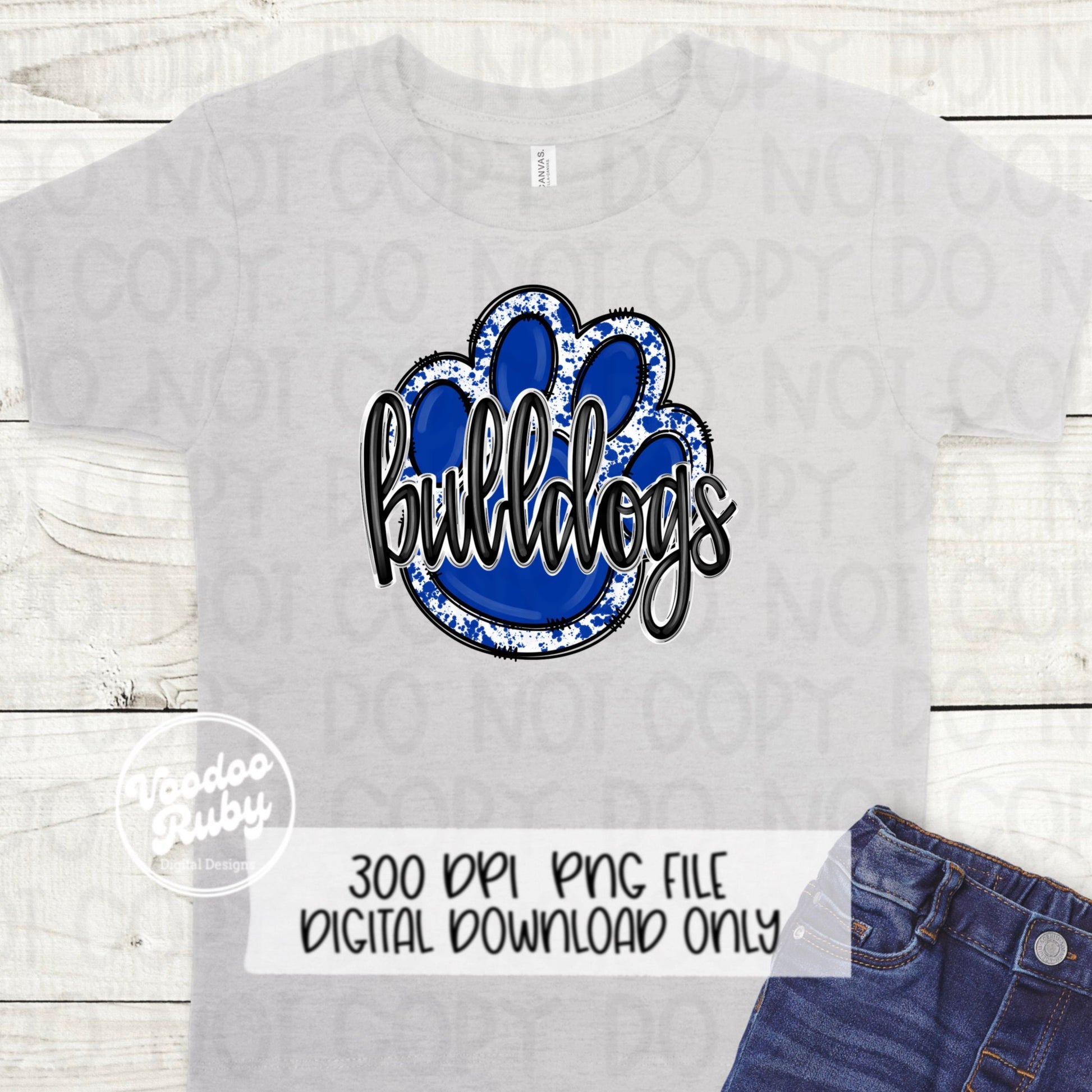 Bulldogs PNG Design Sublimation Hand Drawn Digital Download Football png Blue Bulldogs Paw Mascot DTF Printable Clip Art Cheer png