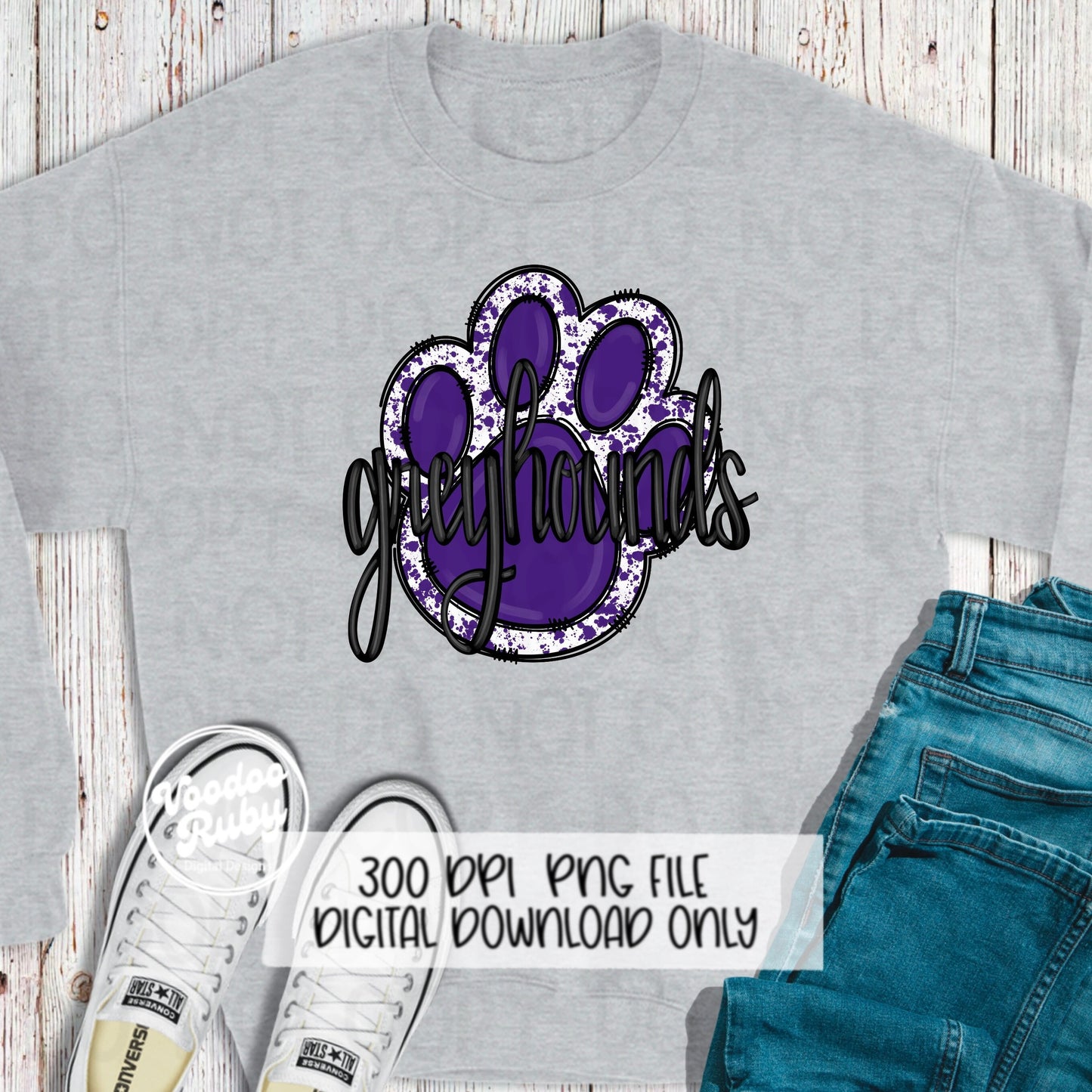 Greyhounds PNG Sublimation Design Hand Drawn Digital Download Football PNG Purple Paw Print Clip Art Printable