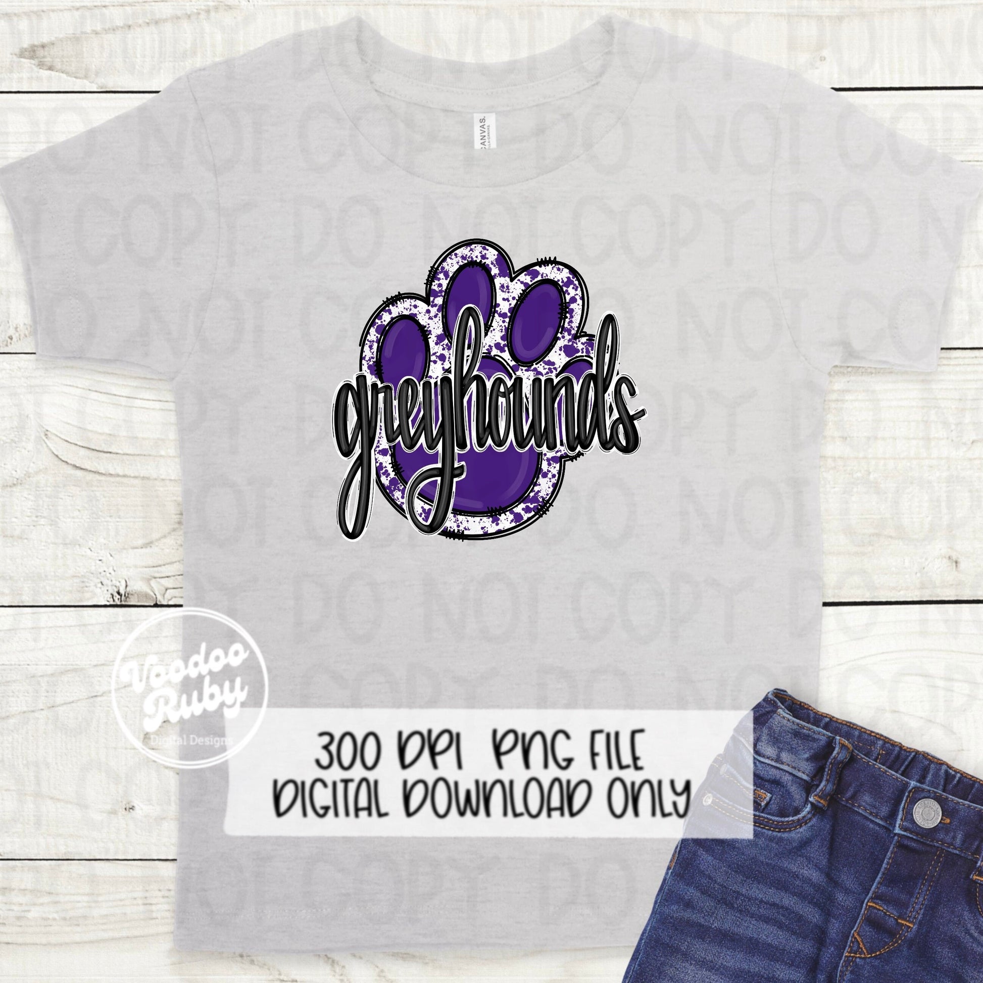 Greyhounds PNG Sublimation Design Hand Drawn Digital Download Football PNG Purple Paw Print Clip Art Printable