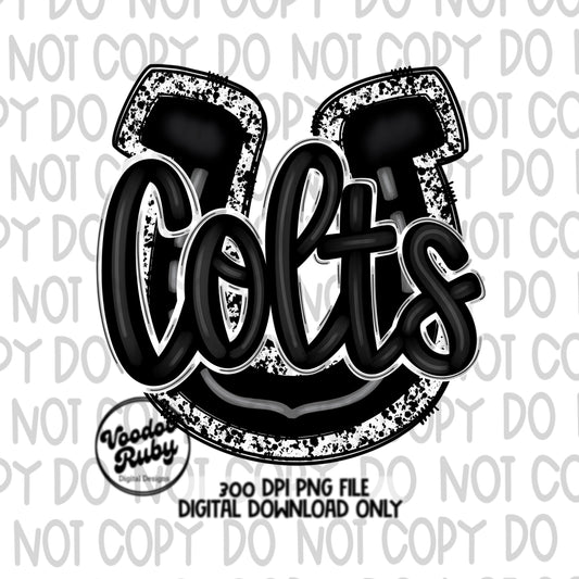 Colts PNG Design Sublimation Hand Drawn Digital Download Black Colts Football Mascot DTF Printable