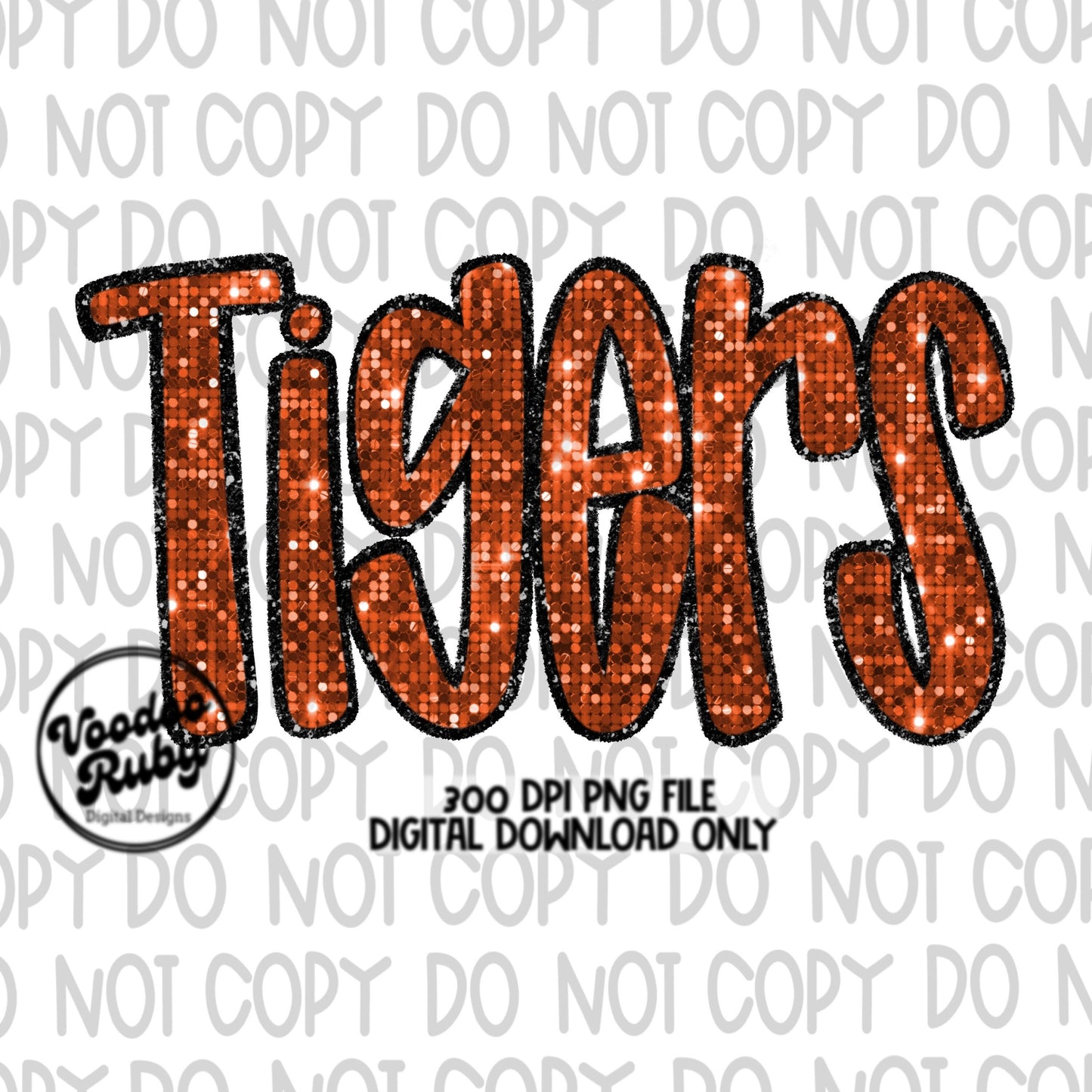 Tigers PNG Design Sequins Glitter Hand Drawn Digital Download Faux Sequins Patch PNG Printable Clip Art Faux Appliqué Tigers Football DTF