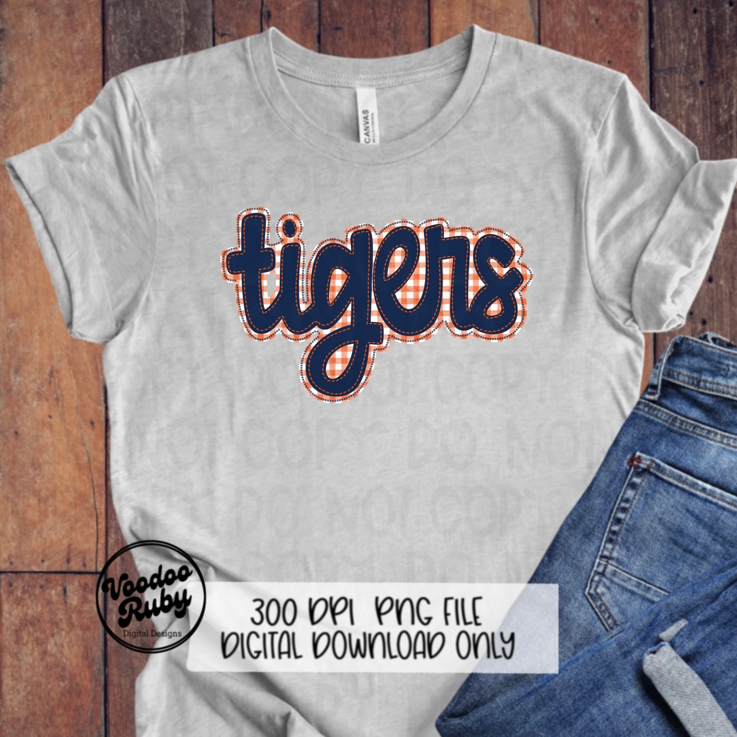 Tigers PNG Design Blue Orange Hand Drawn Digital Download Embroidery PNG Faux Applique Tigers Football png DTF Printable Clip Art Mascot