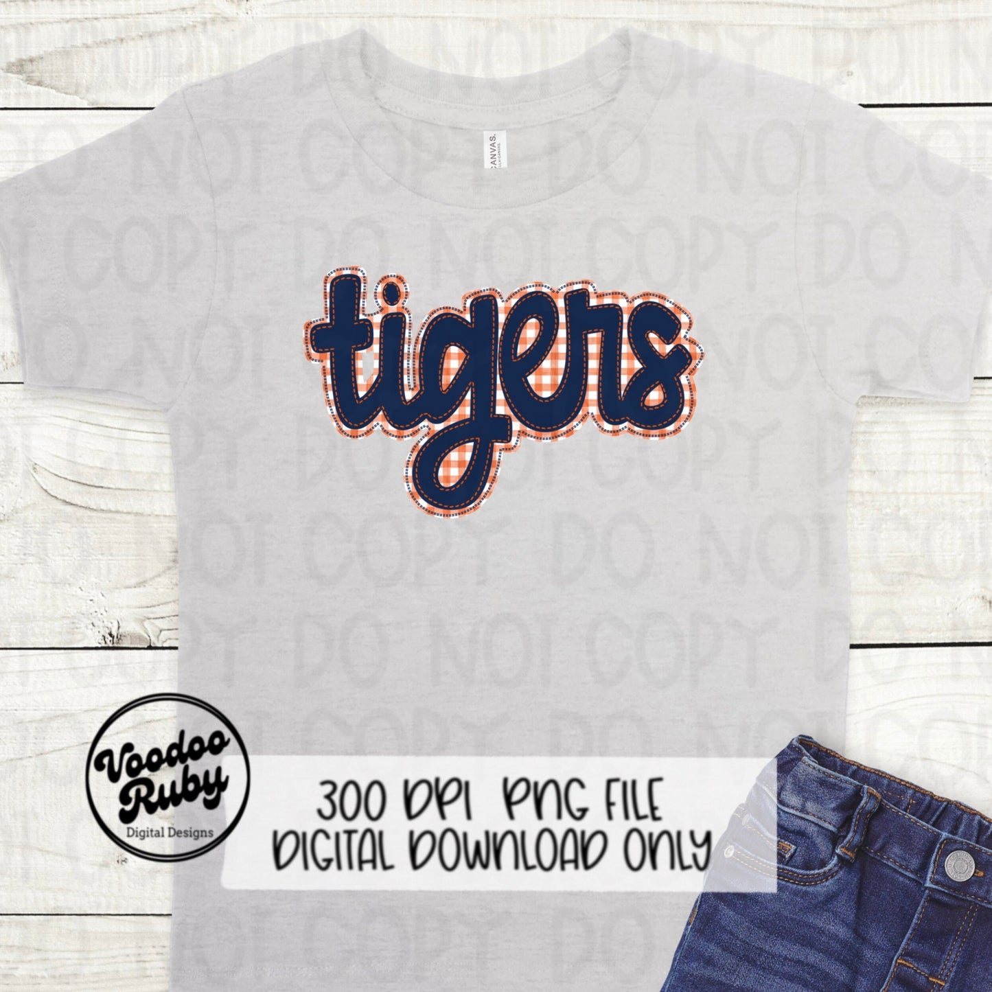 Tigers PNG Design Blue Orange Hand Drawn Digital Download Embroidery PNG Faux Applique Tigers Football png DTF Printable Clip Art Mascot