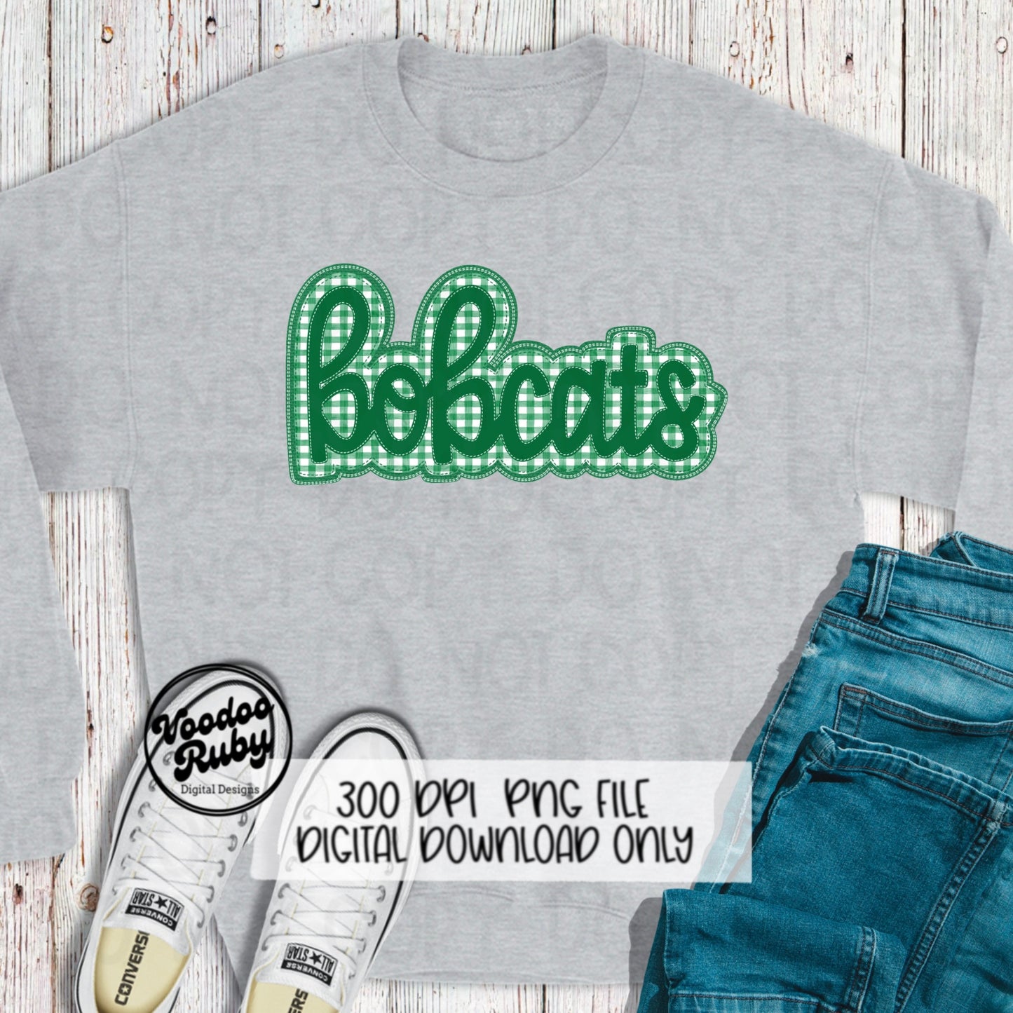 Bobcats PNG Design Embroidery Faux Applique Hand Drawn Digital Download Sublimation Bobcats PNG Football png Green Bobcats DTF Printable