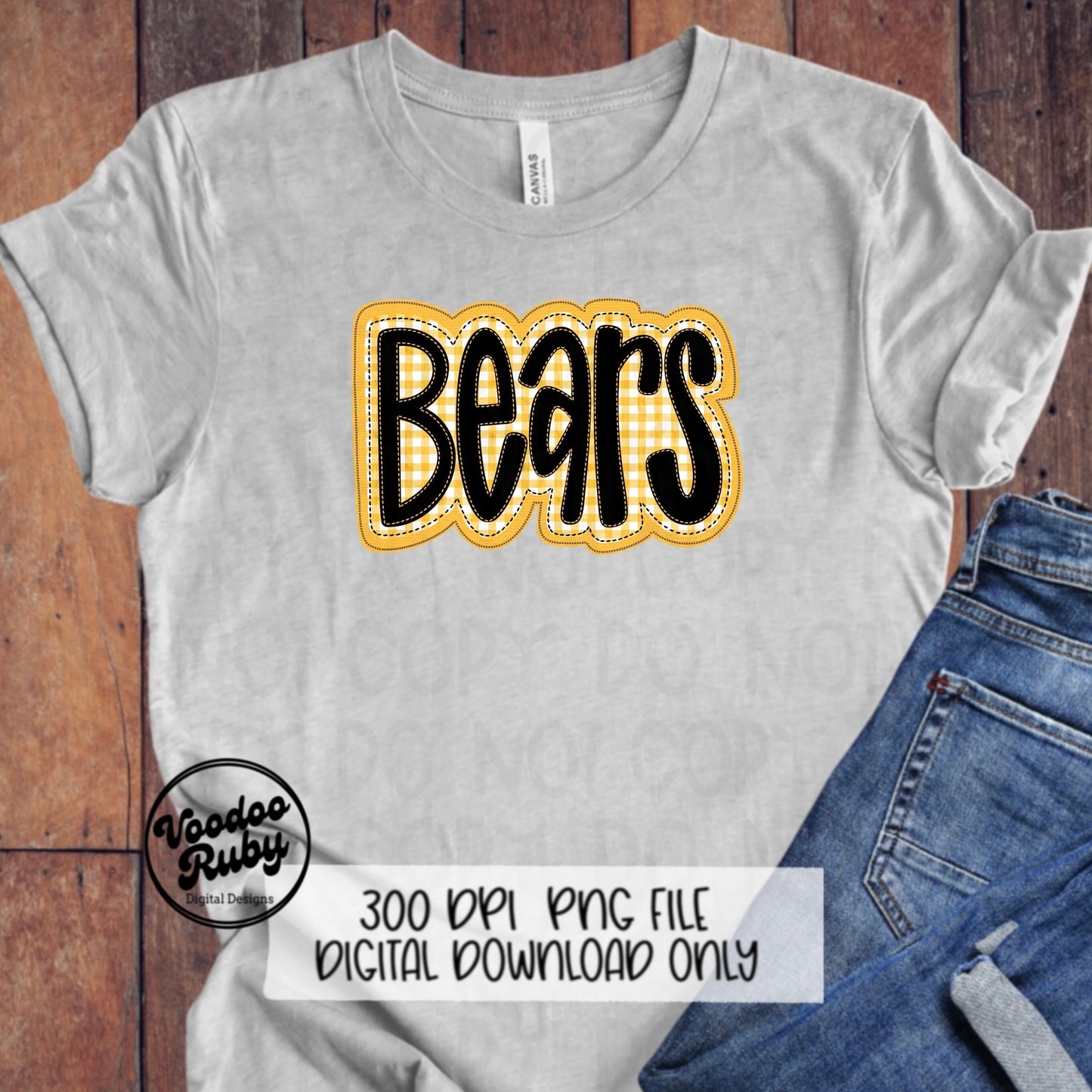 Bears PNG Design Embroidery Faux Applique Hand Drawn Digital Download Sublimation Bears PNG Football png Yellow Gold Bears DTF Printable