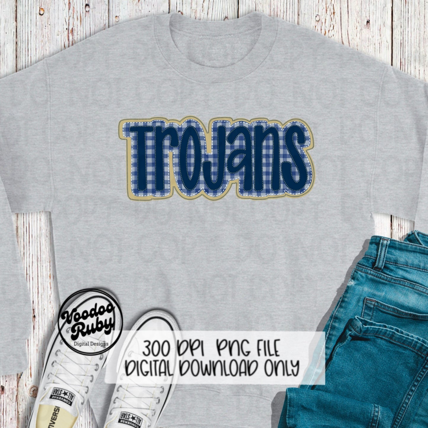 Trojans PNG Design Embroidery Faux Applique Hand Drawn Digital Download Sublimation Trojans PNG Football png Blue Gold Trojans DTF Printable