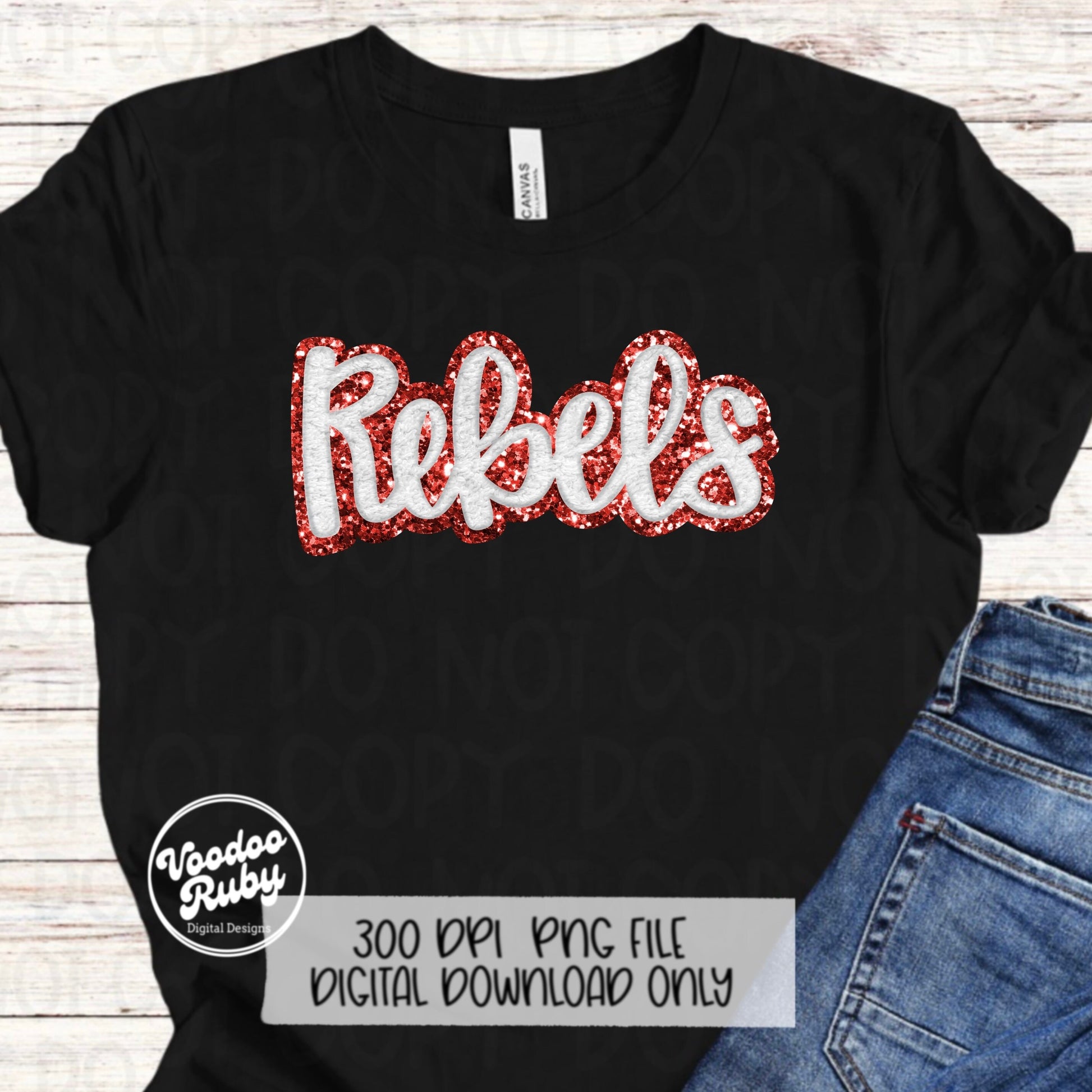 Rebels PNG Design Hand Drawn Digital Download Sublimation Faux Chenille PNG Red and White Football png Rebels DTF Printable Rebels Cheer