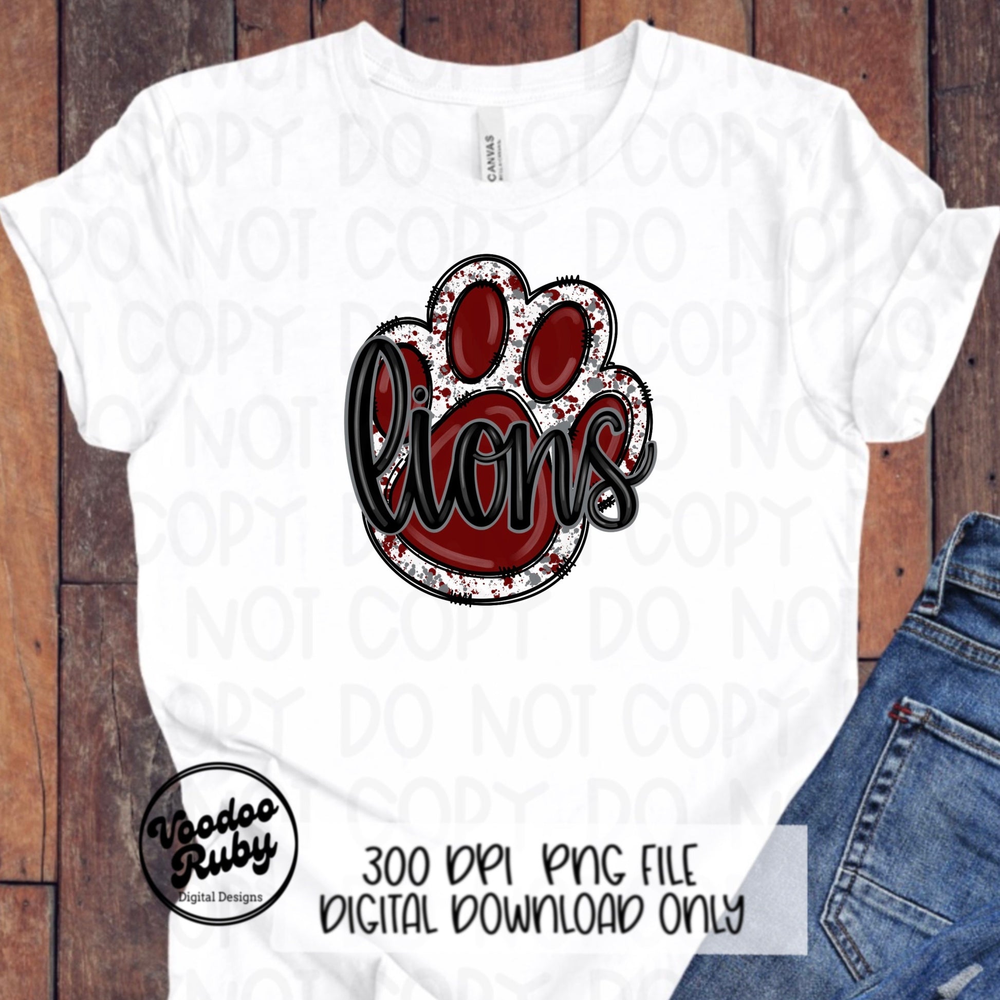 Lions PNG Design Hand Drawn Digital Download Lions Football PNG Maroon Gray Paw Print Sublimation Design Lions DTF Printable