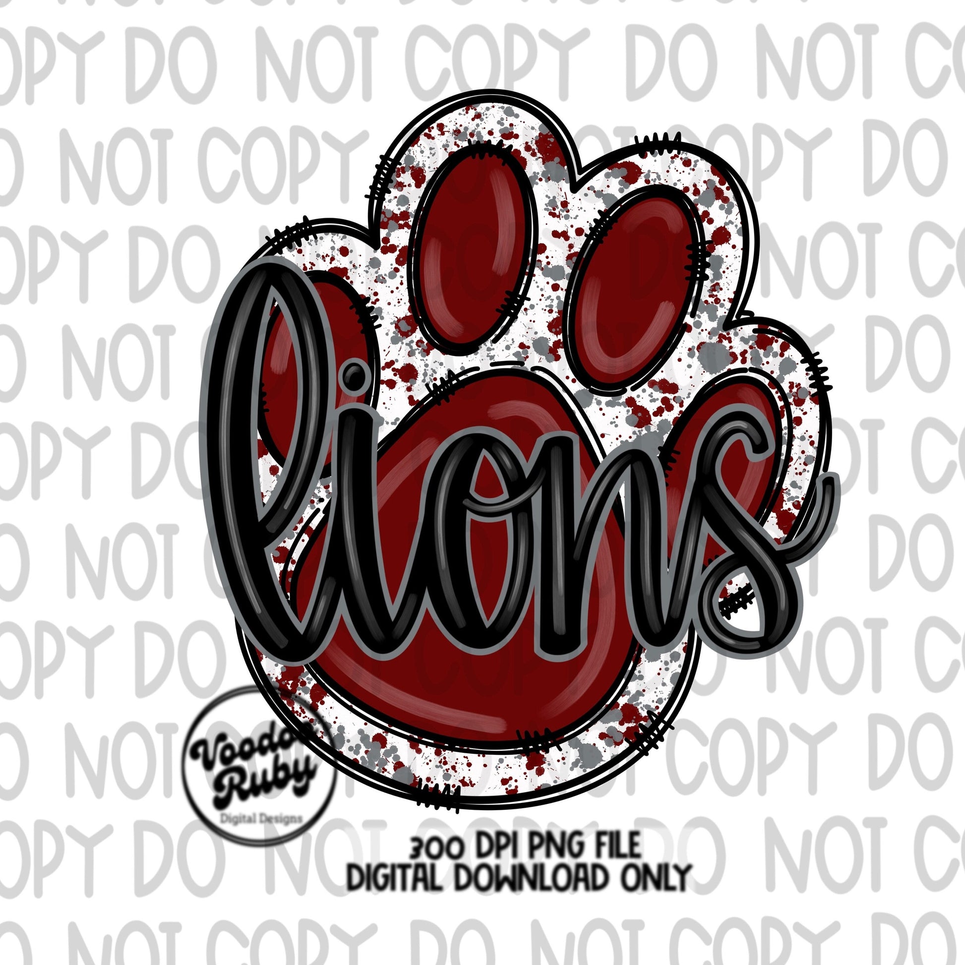 Lions PNG Design Hand Drawn Digital Download Lions Football PNG Maroon Gray Paw Print Sublimation Design Lions DTF Printable