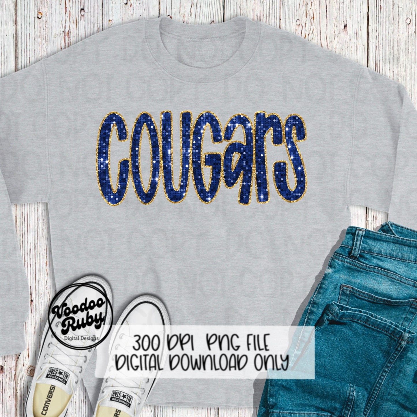 Cougars PNG Design Sequins Glitter Hand Drawn Digital Download Faux Sequins Patch PNG Printable Clip Art Faux Appliqué Cougars Football DTF