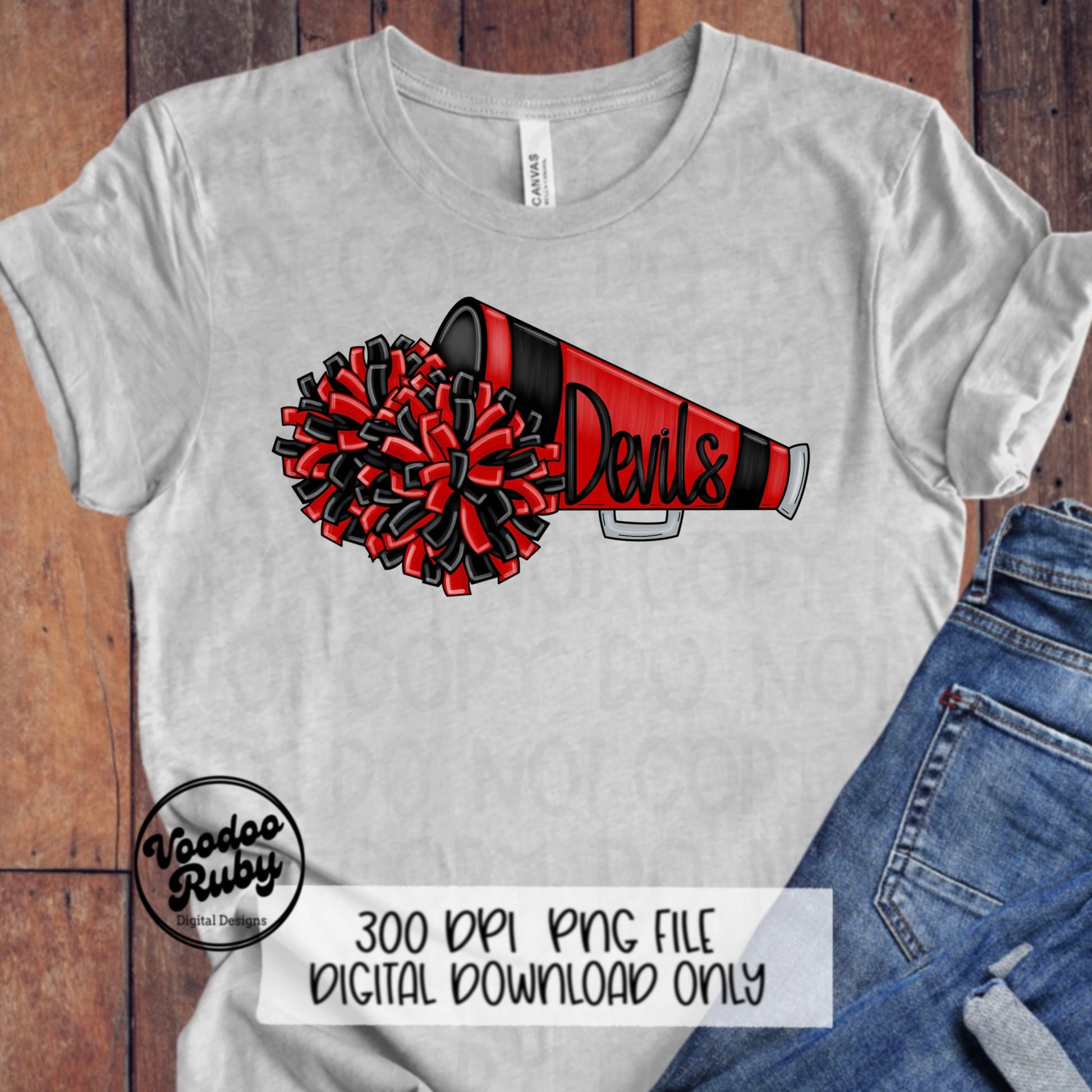 Devils Cheer PNG Design Hand Drawn Digital Download Football PNG Sublimation Devils Cheerleader png Clip Art Megaphone DTF Printable