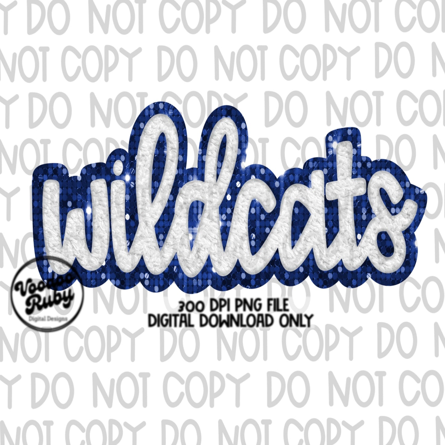 Wildcats PNG Design Hand Drawn Digital Download Sublimation Faux Chenille PNG Blue White Football png Wildcats DTF Printable