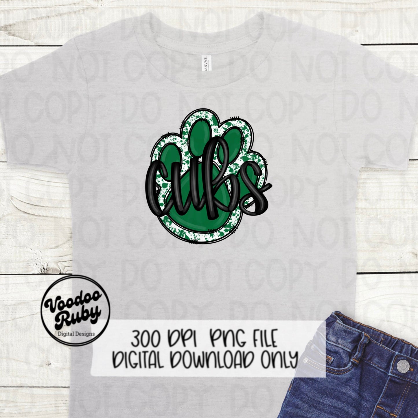 Cubs PNG Design Hand Drawn Digital Download Football PNG Green Cubs Paw Print Sublimation DTF Printable Cubs Mascot png Clip Art