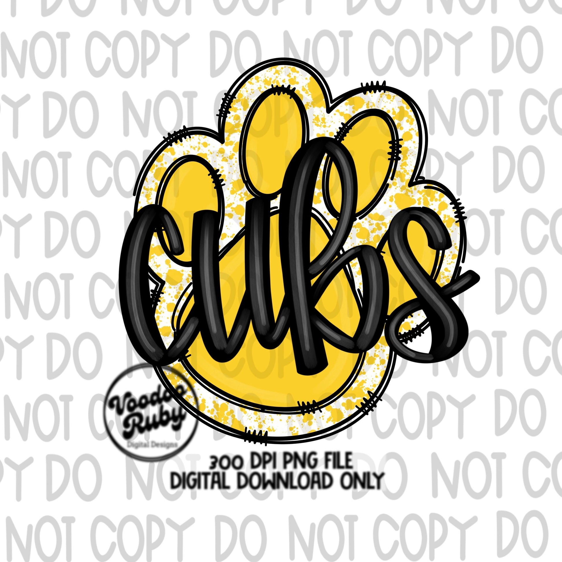 Cubs PNG Design Hand Drawn Digital Download Football PNG Yellow Cubs Paw Print Sublimation DTF Printable Cubs Mascot png Clip Art