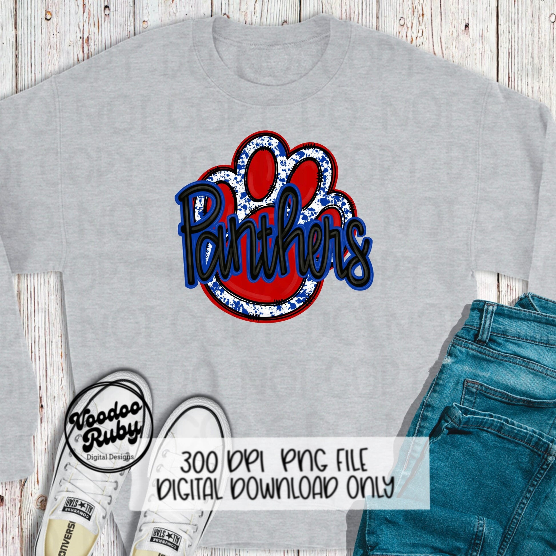 Panthers PNG Design Hand Drawn Digital Download Football PNG Blue Red Panthers Paw Print Sublimation DTF Printable Panthers Mascot png