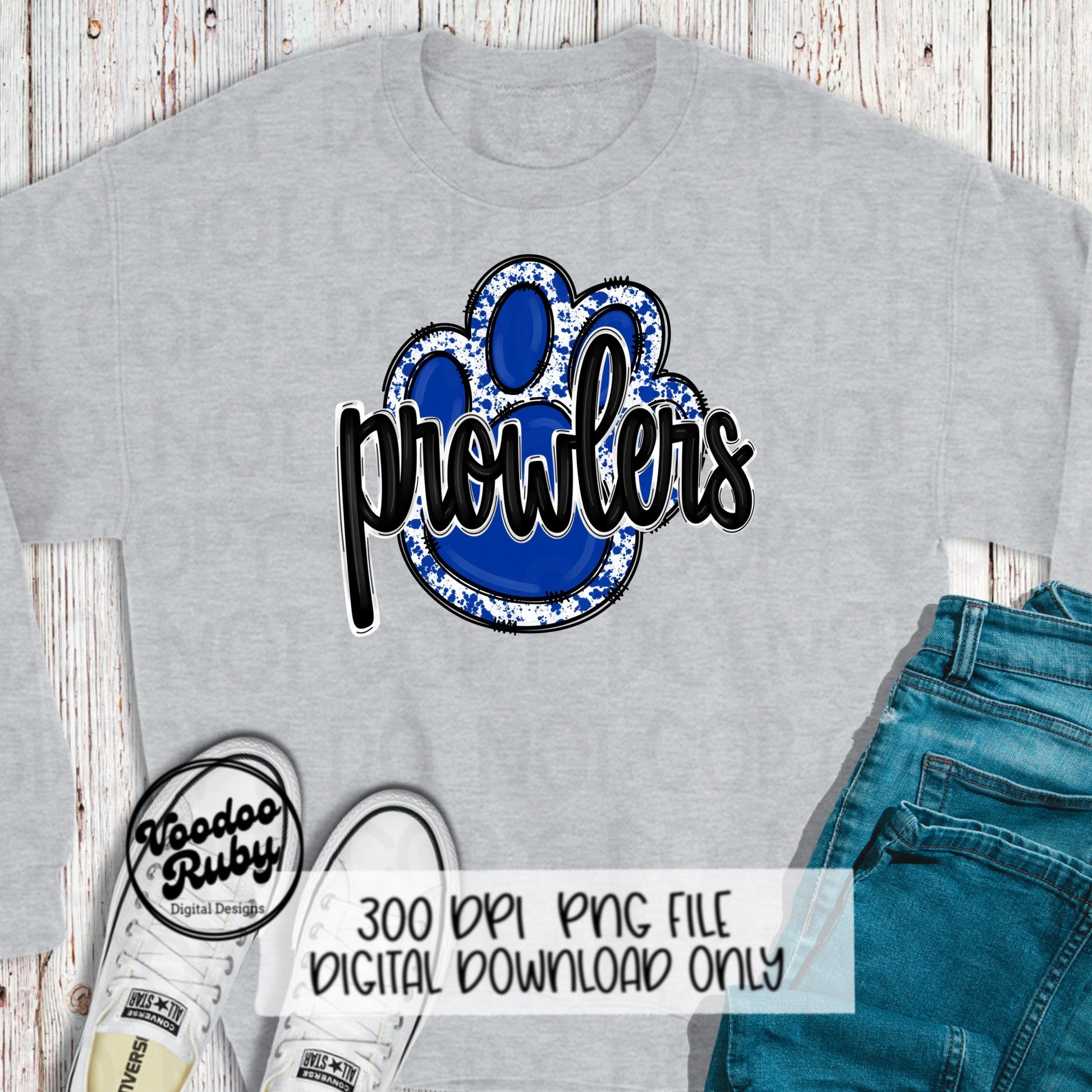 Prowlers PNG Design Blue White Prowlers Hand Drawn Digital Download Sublimation Football PNG Blue Paw Print DTF Printable Clip Art