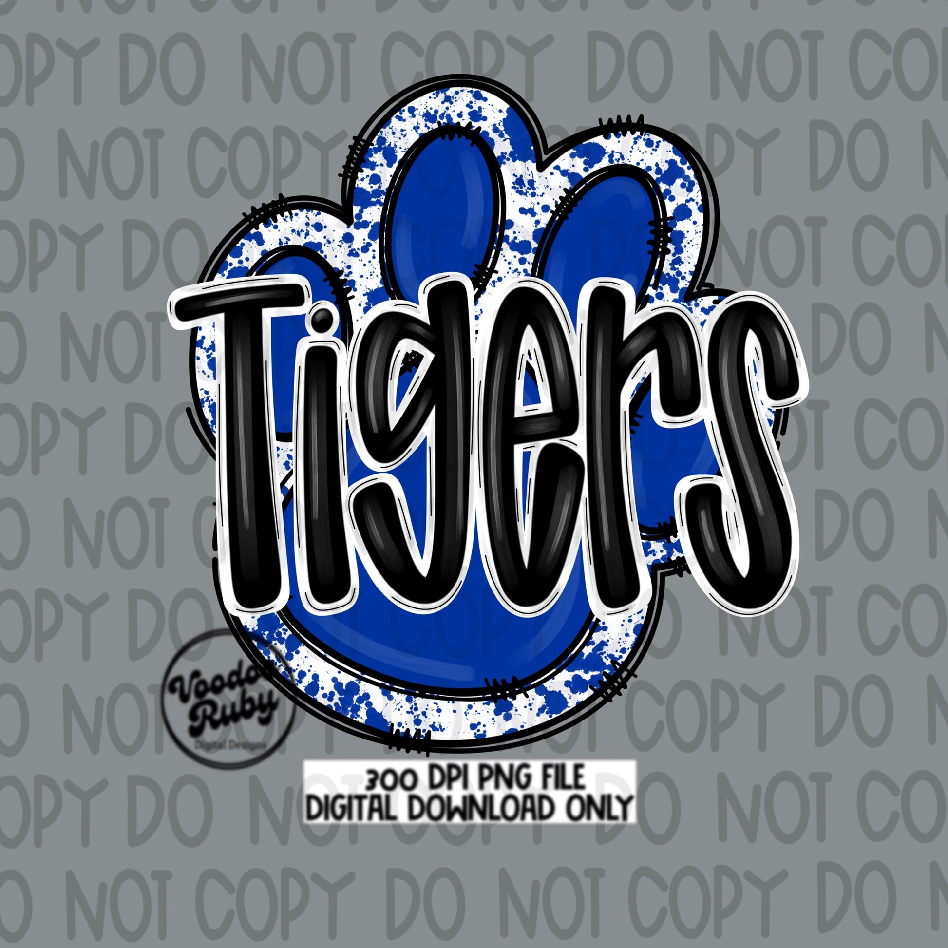 Tigers PNG Design Blue White Hand Drawn Digital Download Football PNG Paw Print Sublimation Design Tigers Football DTF Printable