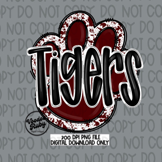 Tigers PNG Design Hand Drawn Digital Download Football PNG Paw Print Sublimation Design Tigers Football DTF Printable