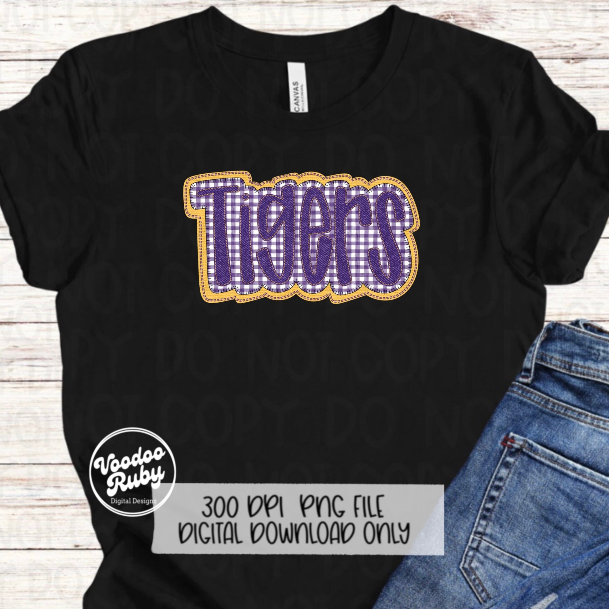 Tigers PNG Design Embroidery Faux Applique Hand Drawn Digital Download Sublimation Tigers PNG Football png Tigers DTF Printable