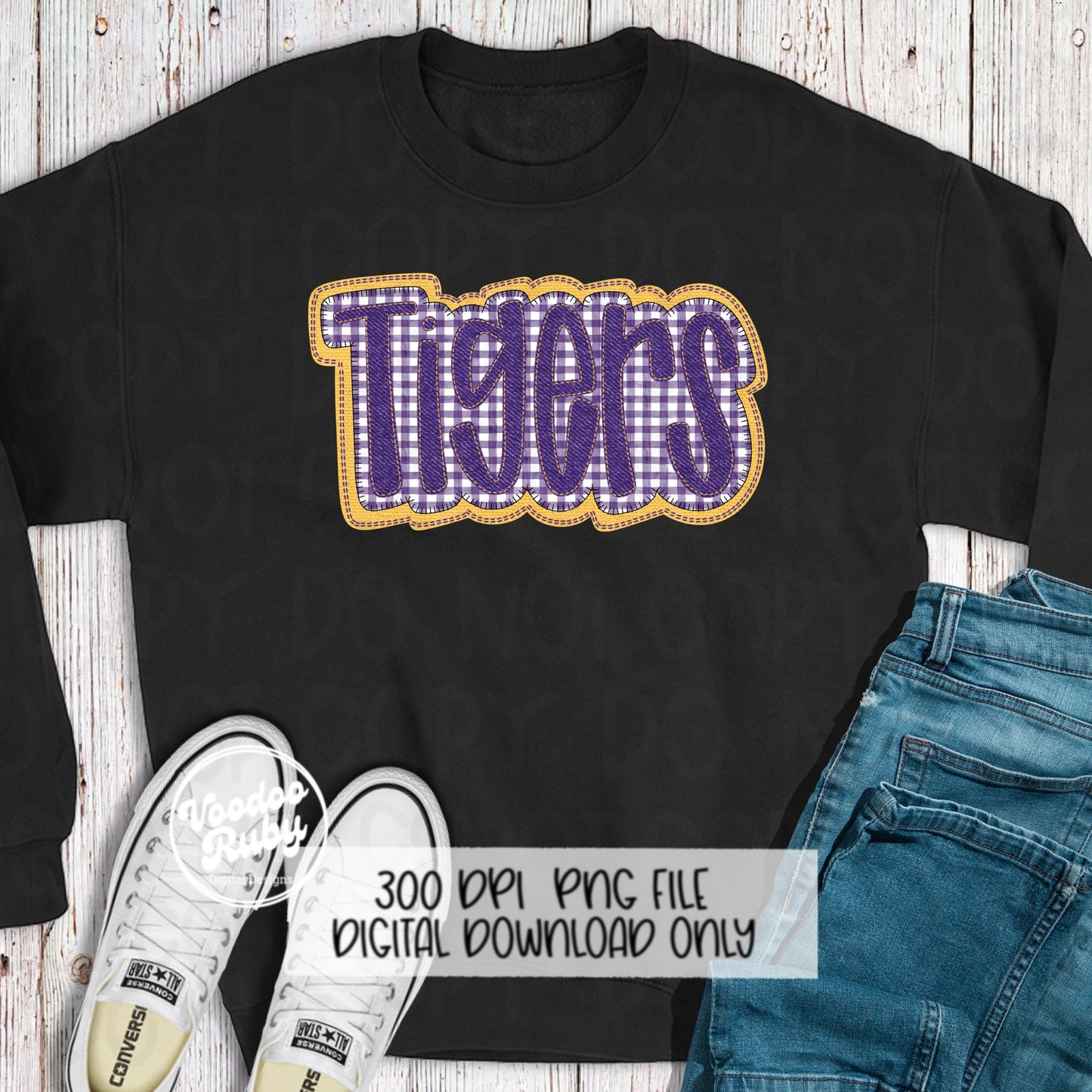 Tigers PNG Design Embroidery Faux Applique Hand Drawn Digital Download Sublimation Tigers PNG Football png Tigers DTF Printable