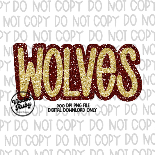 Wolves PNG Design Glitter Hand Drawn Digital Download Faux Glitter Patch PNG Printable Clip Art Faux Appliqué Wolves Football DTF