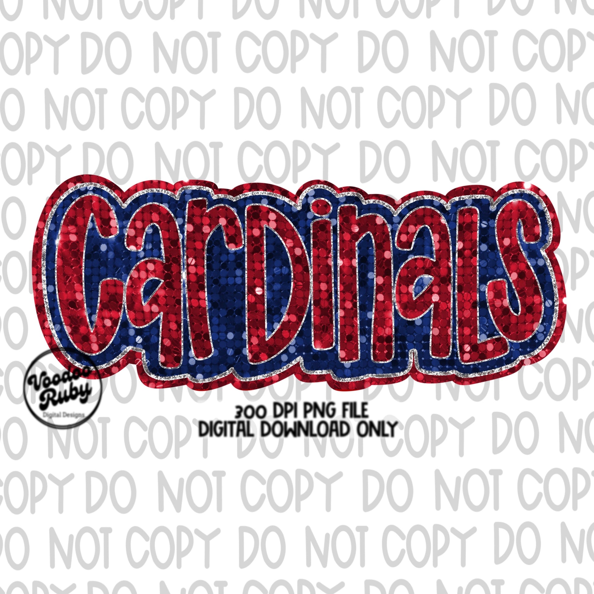 Cardinals PNG Design Sequins Glitter Hand Drawn Digital Download Faux Sequins Patch PNG Printable Faux Appliqué Cardinals Football DTF