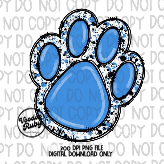 Light Blue Black Paw Print PNG Design Hand Drawn Digital Download Sublimation Paw Print PNG DTF Printable Clip Art