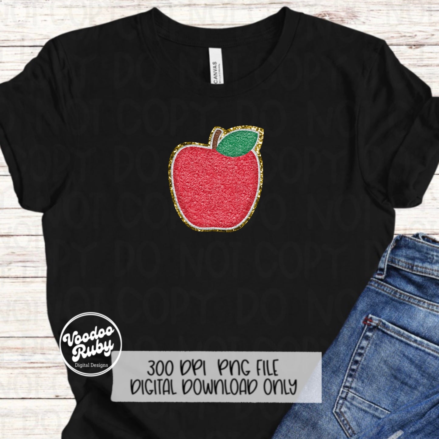 Apple PNG Faux Chenille Patch Design Hand Drawn Digital Download Sublimation Teacher png Back to School DTF Printable