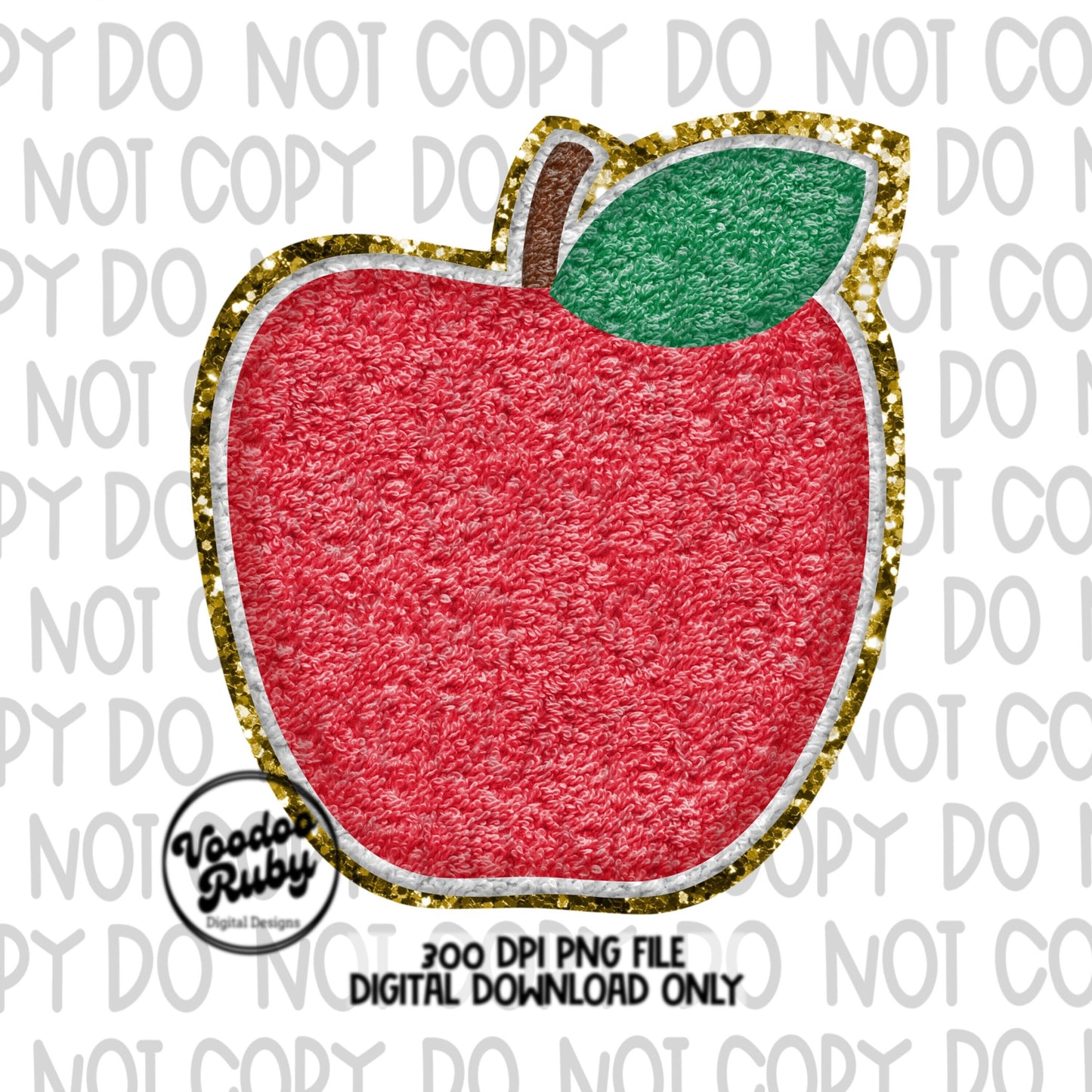 Apple PNG Faux Chenille Patch Design Hand Drawn Digital Download Sublimation Teacher png Back to School DTF Printable