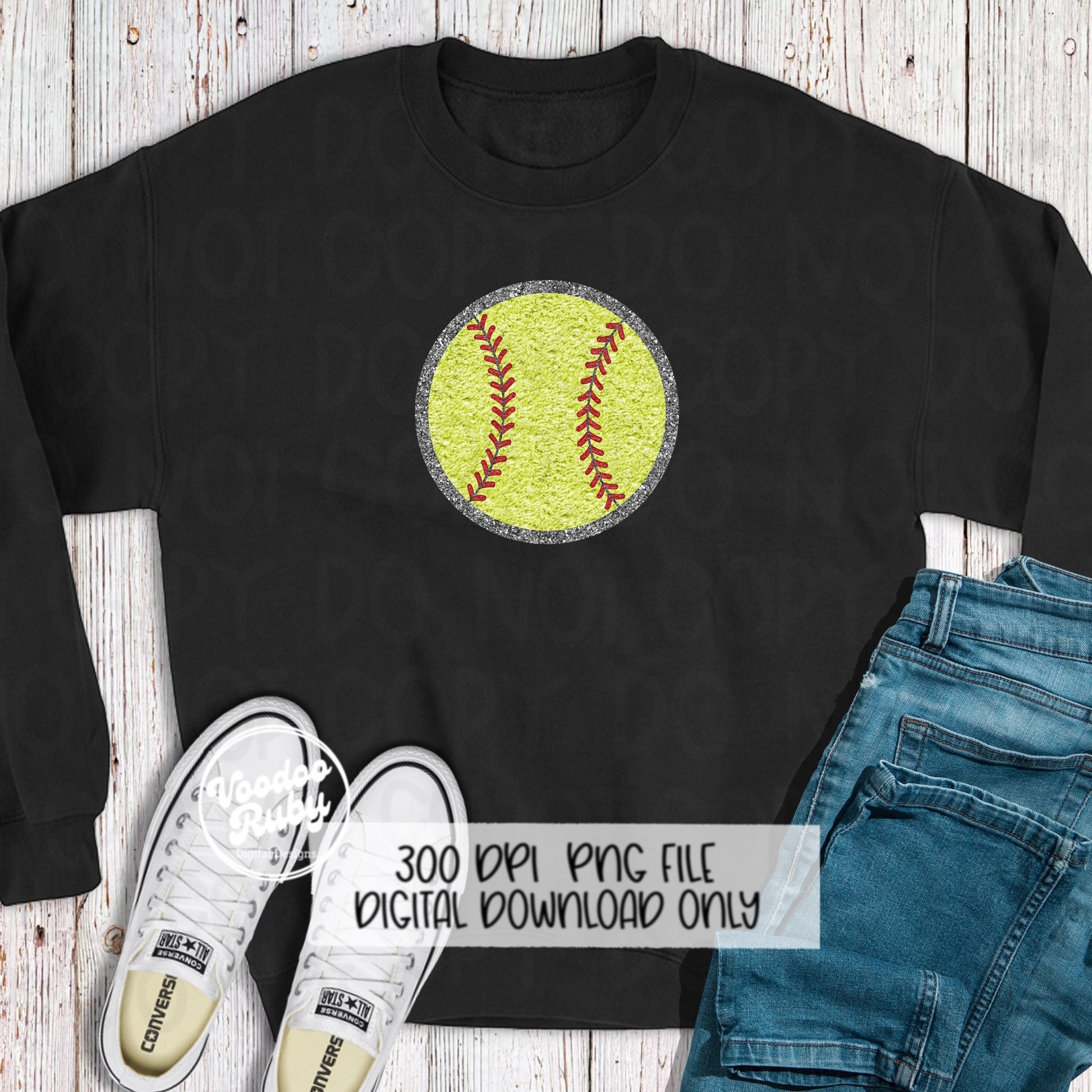Softball PNG Design Faux Chenille Patches Faux Embroidery PNG Hand Drawn Digital Download Sublimation Softball DTF Printable